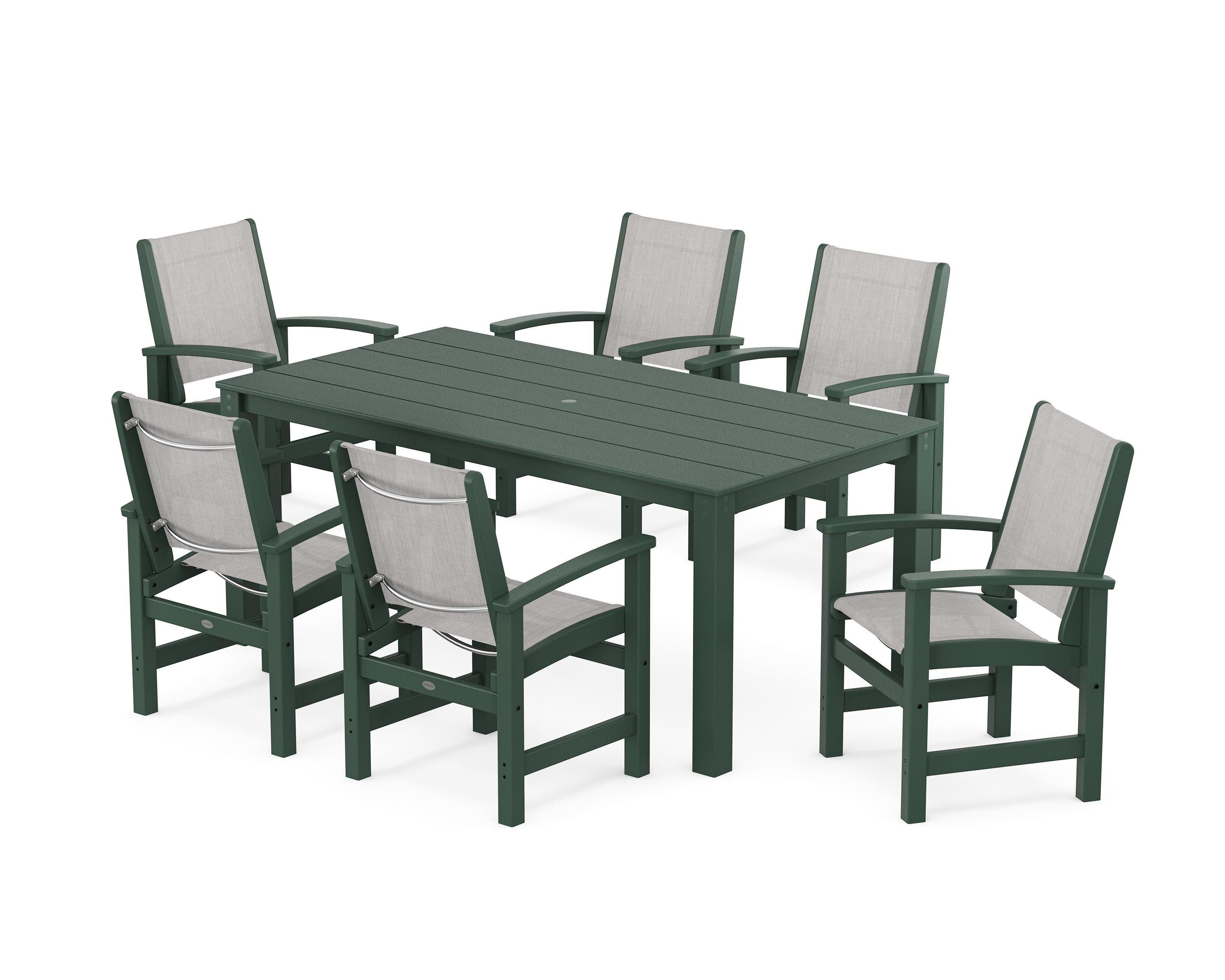 Coastal 7-Piece Parsons Dining Set in Green / Parchment Sling
