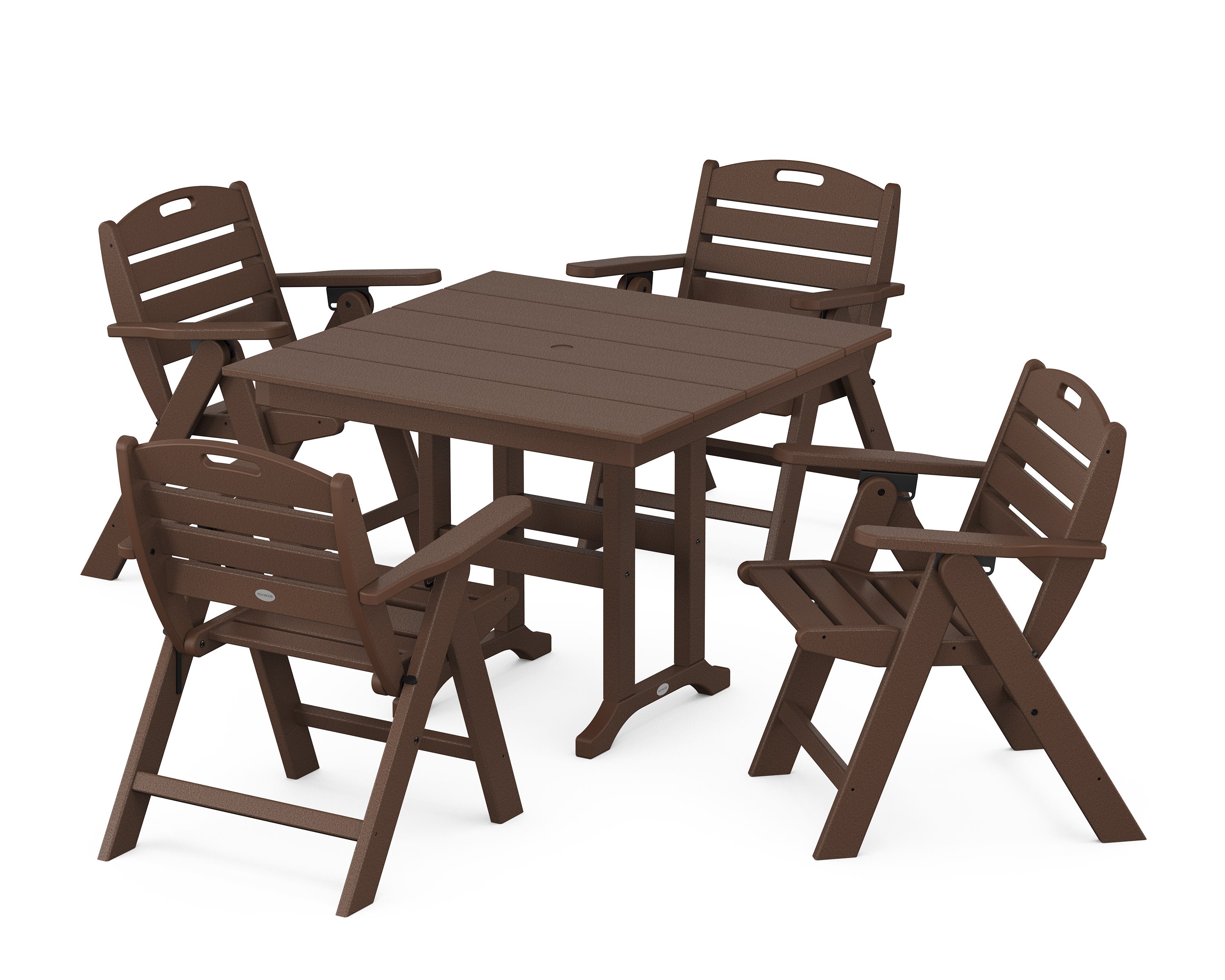 Nautical Folding Lowback Chair 5-Piece Farmhouse Dining Set in Mahogany