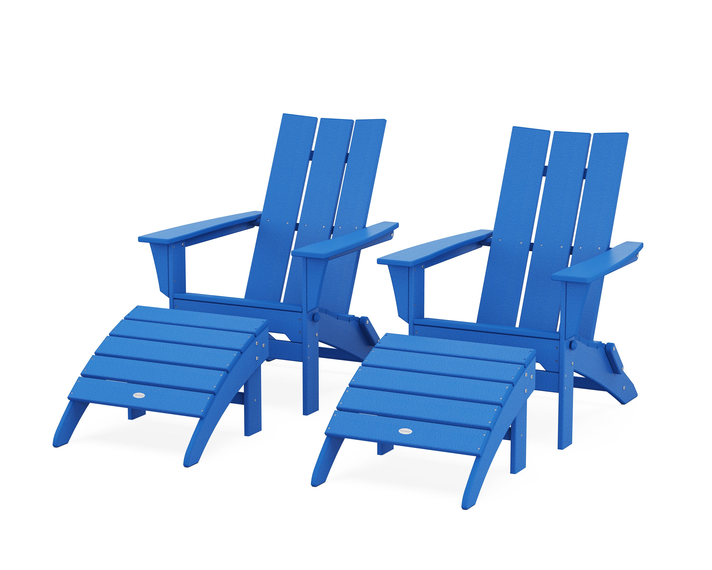 Modern Folding Adirondack Chair 4-Piece Set with Ottomans in Pacific Blue