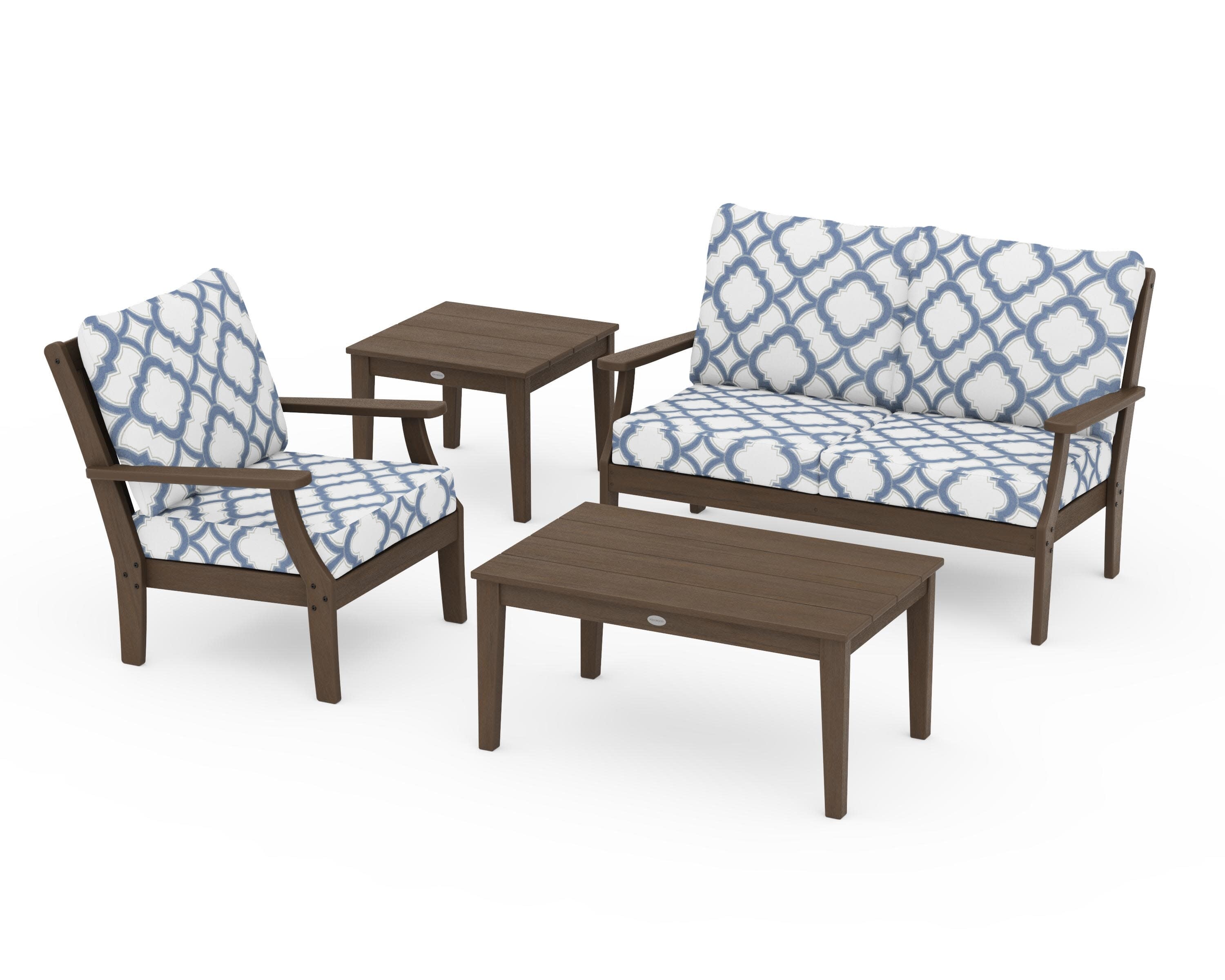Braxton 4-Piece Deep Seating Set in Kona / Trellis Sky Blue