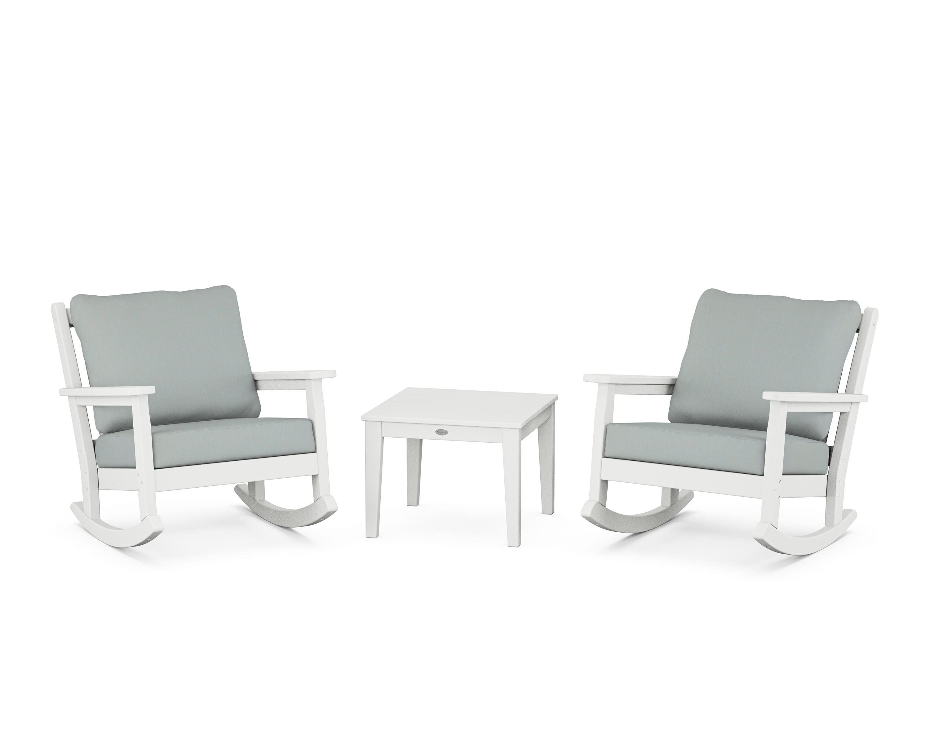 Chippendale 3-Piece Deep Seating Rocker Set in White / Spa