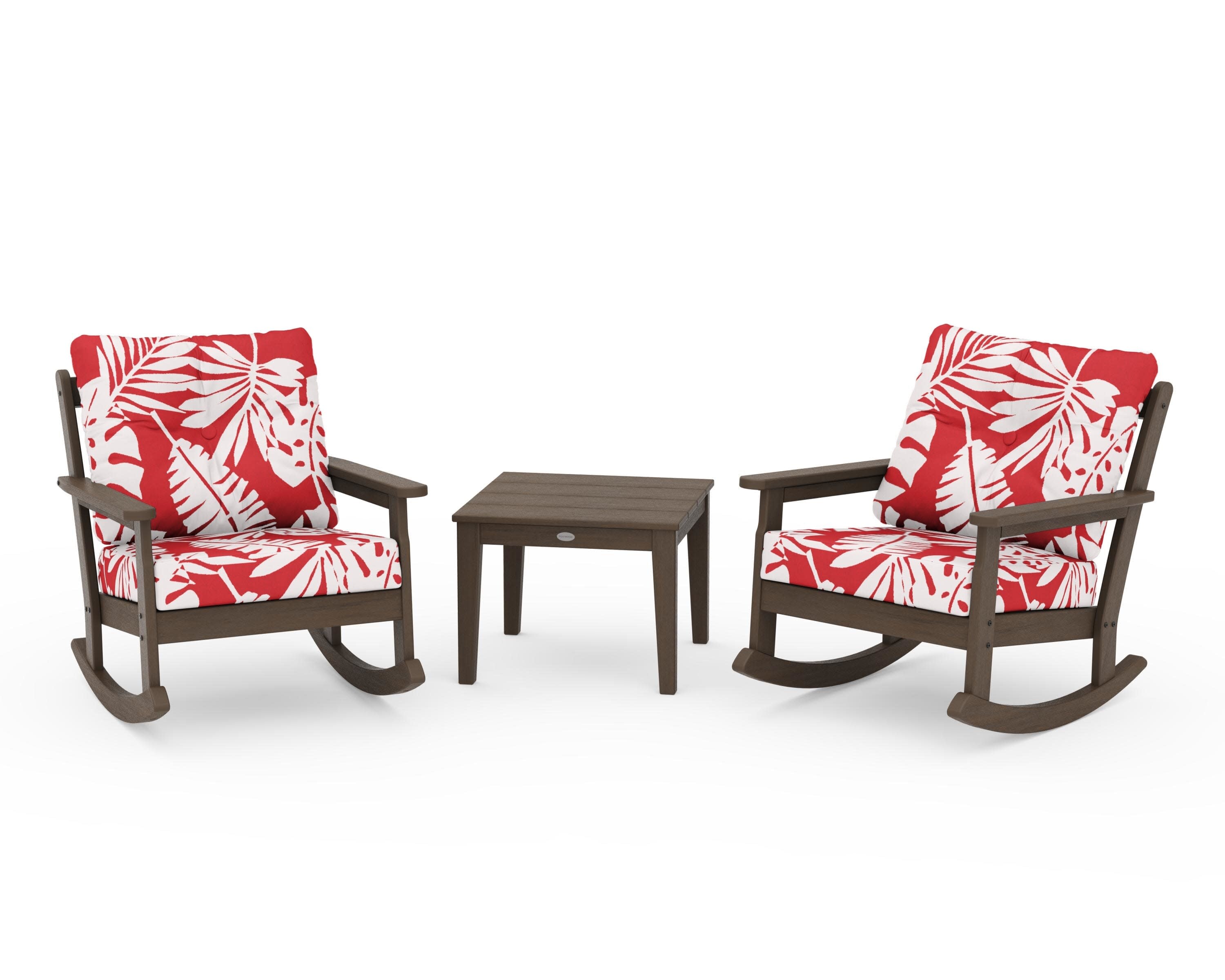 Vineyard 3-Piece Deep Seating Rocker Set in Kona / Leaf Crimson