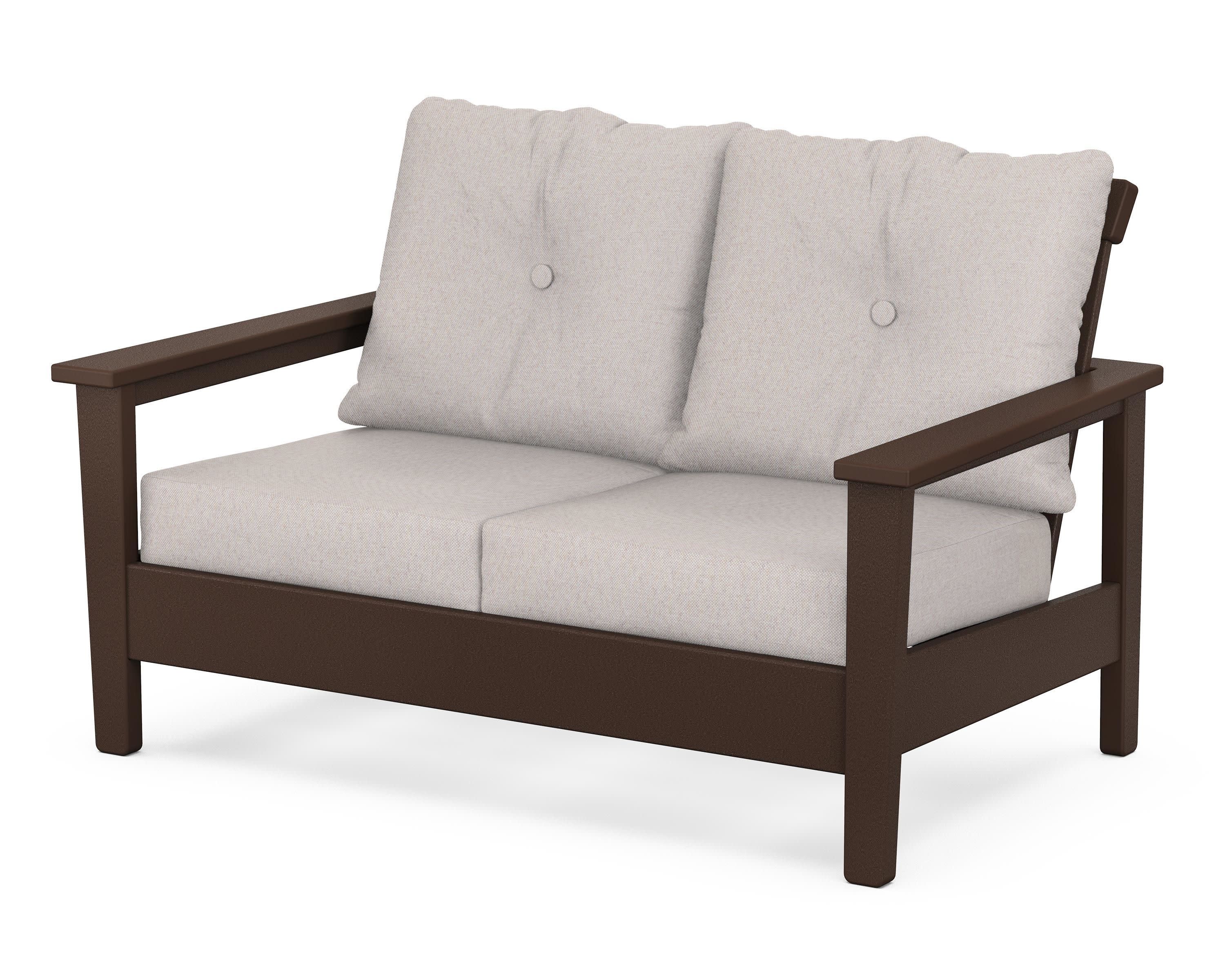 Prescott Deep Seating Loveseat in Mahogany / Dune Burlap