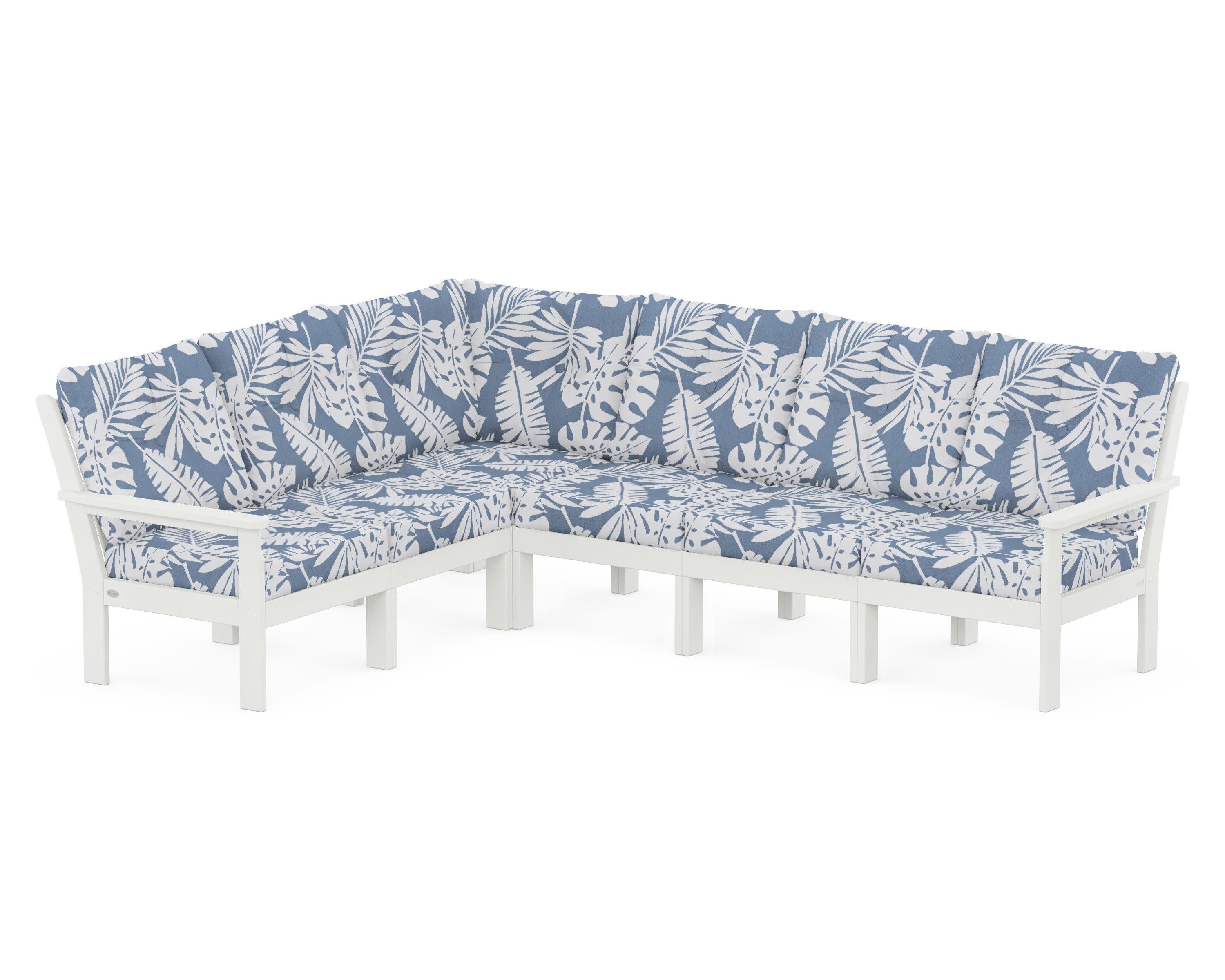 Vineyard 6-Piece Sectional in Vintage White / Leaf Sky Blue
