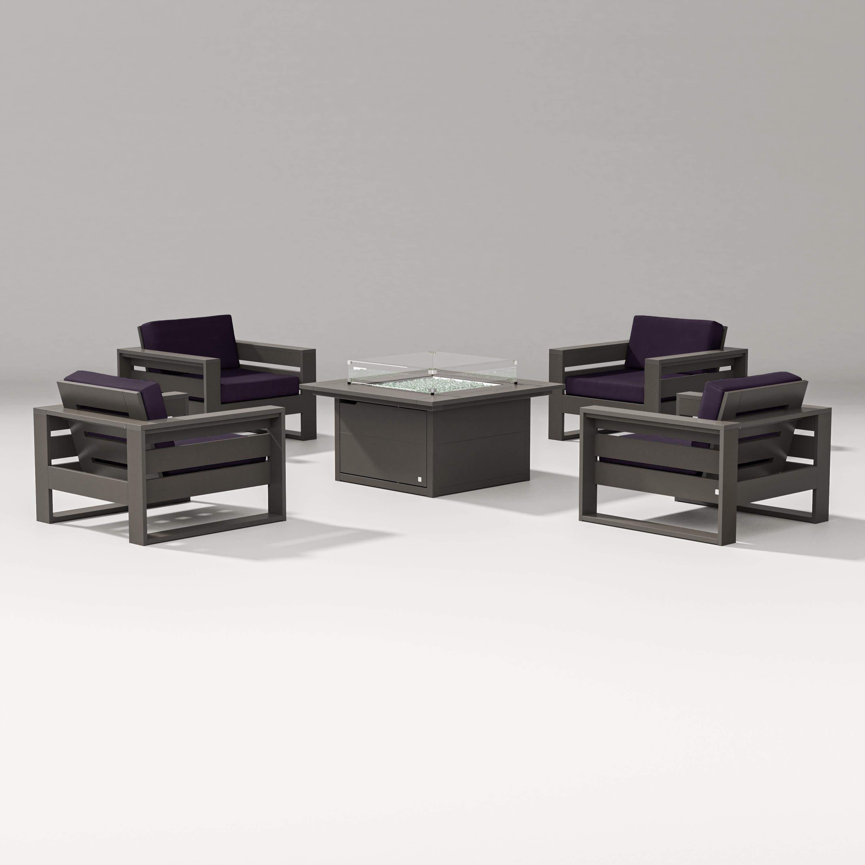 Latitude 5-Piece Lounge Fire Table Set in Vintage Coffee / Navy Linen