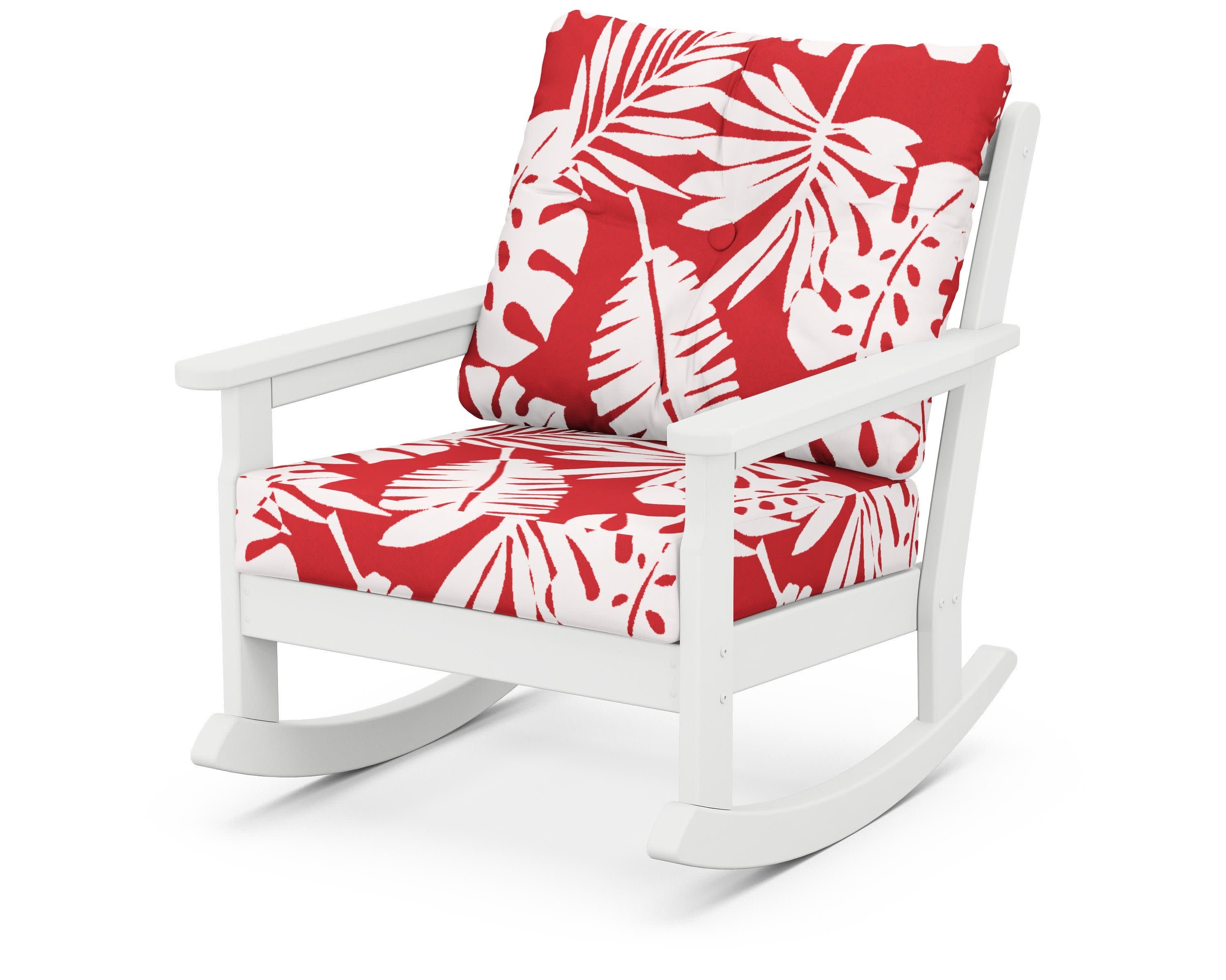 Vineyard Deep Seating Rocking Chair in White / Leaf Crimson