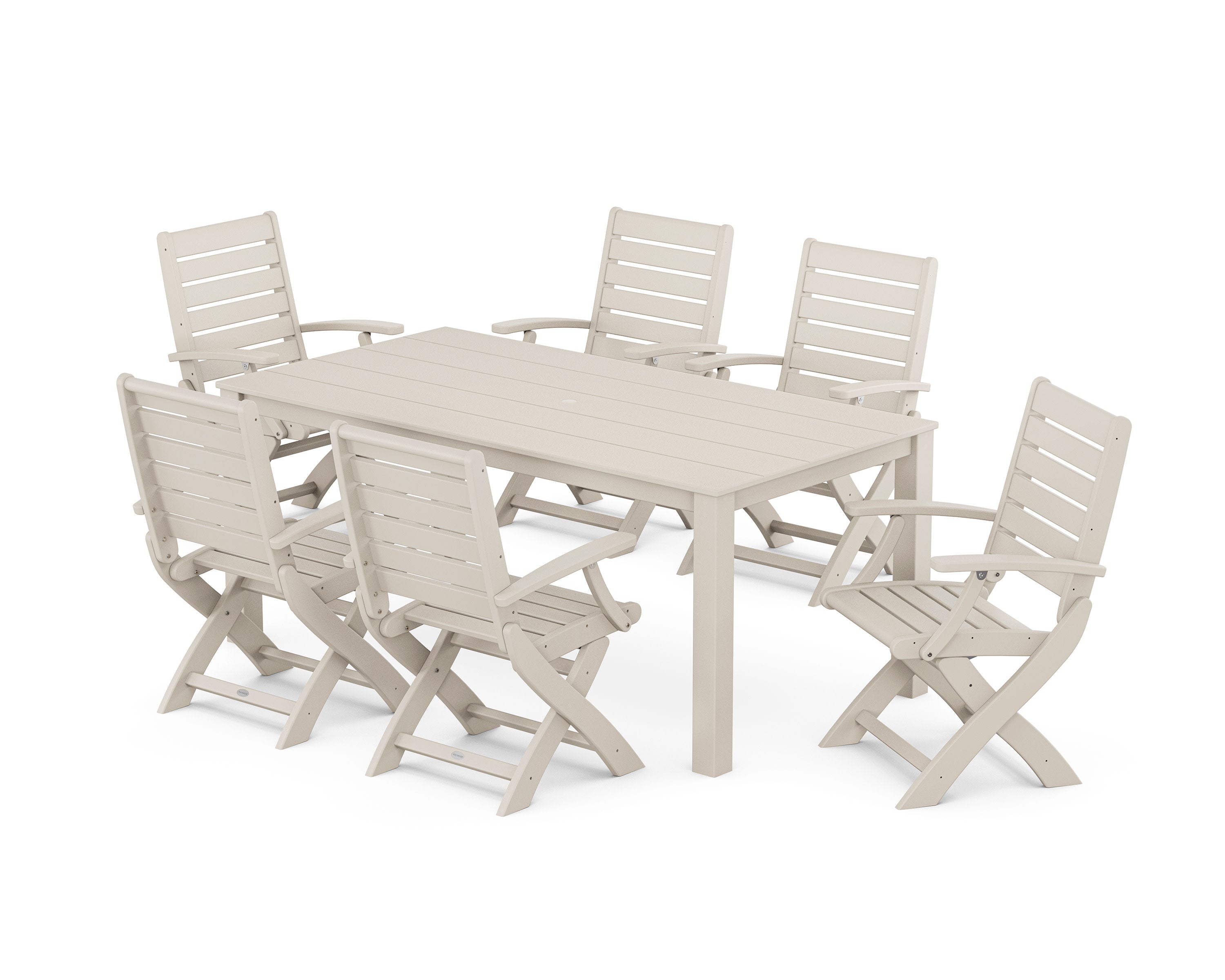 Signature Folding Chair 7-Piece Parsons Dining Set in Sand