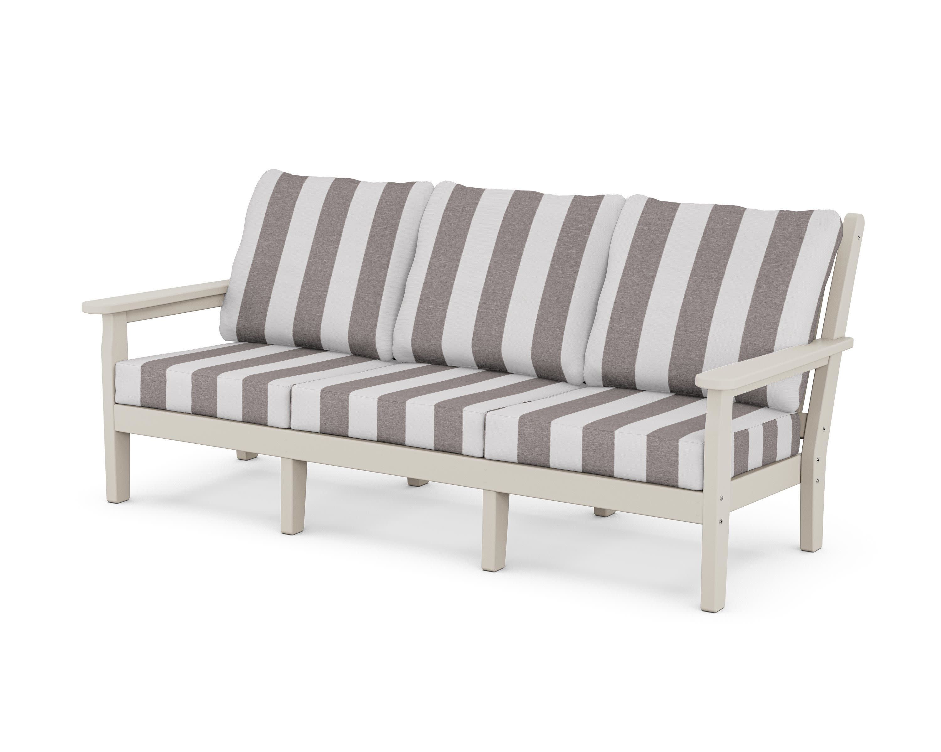 Chippendale Deep Seating Sofa in Sand / Cabana Stripe Grey Mist