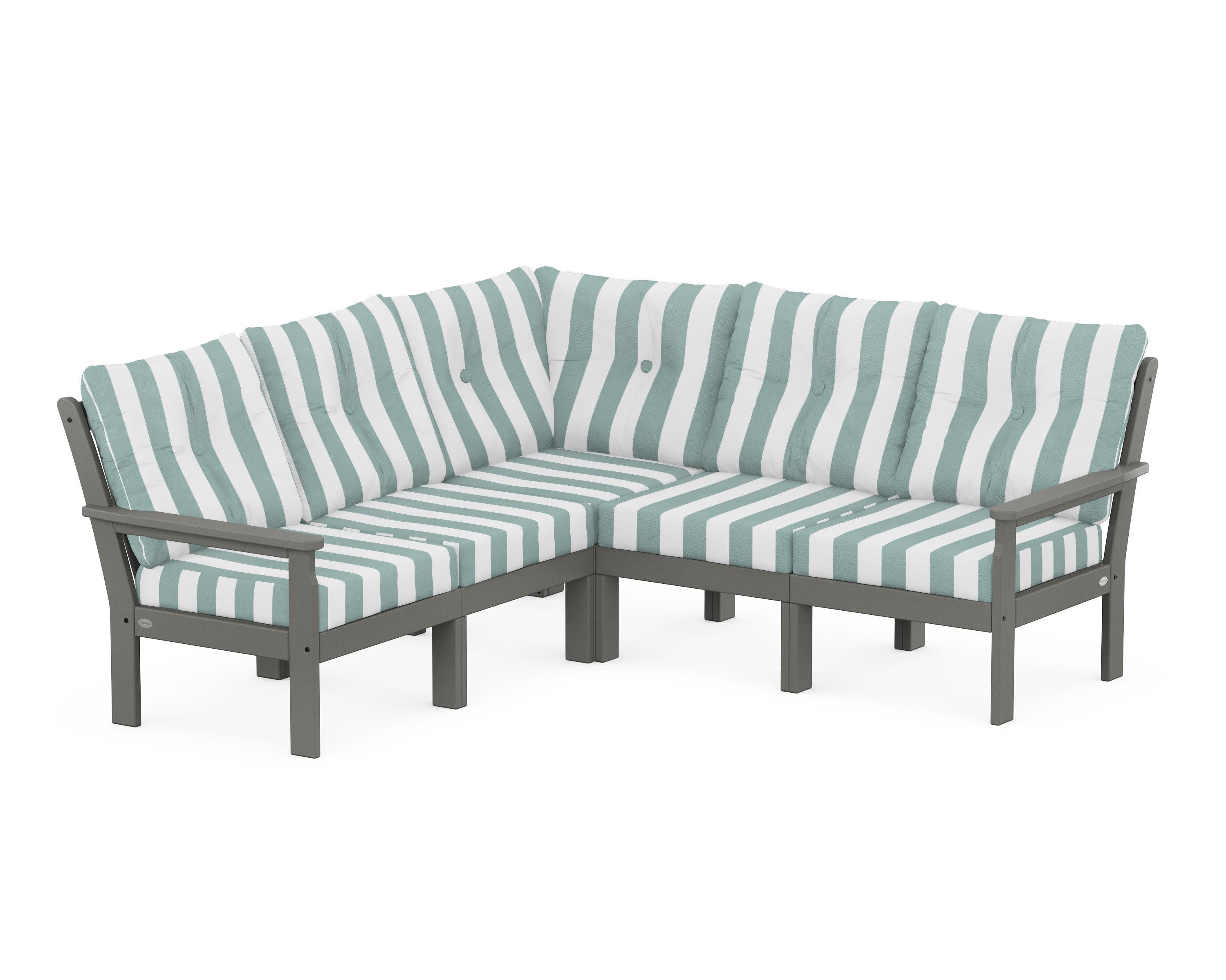 Vineyard 5-Piece Sectional in Slate Grey / Cabana Stripe Glacier Spa