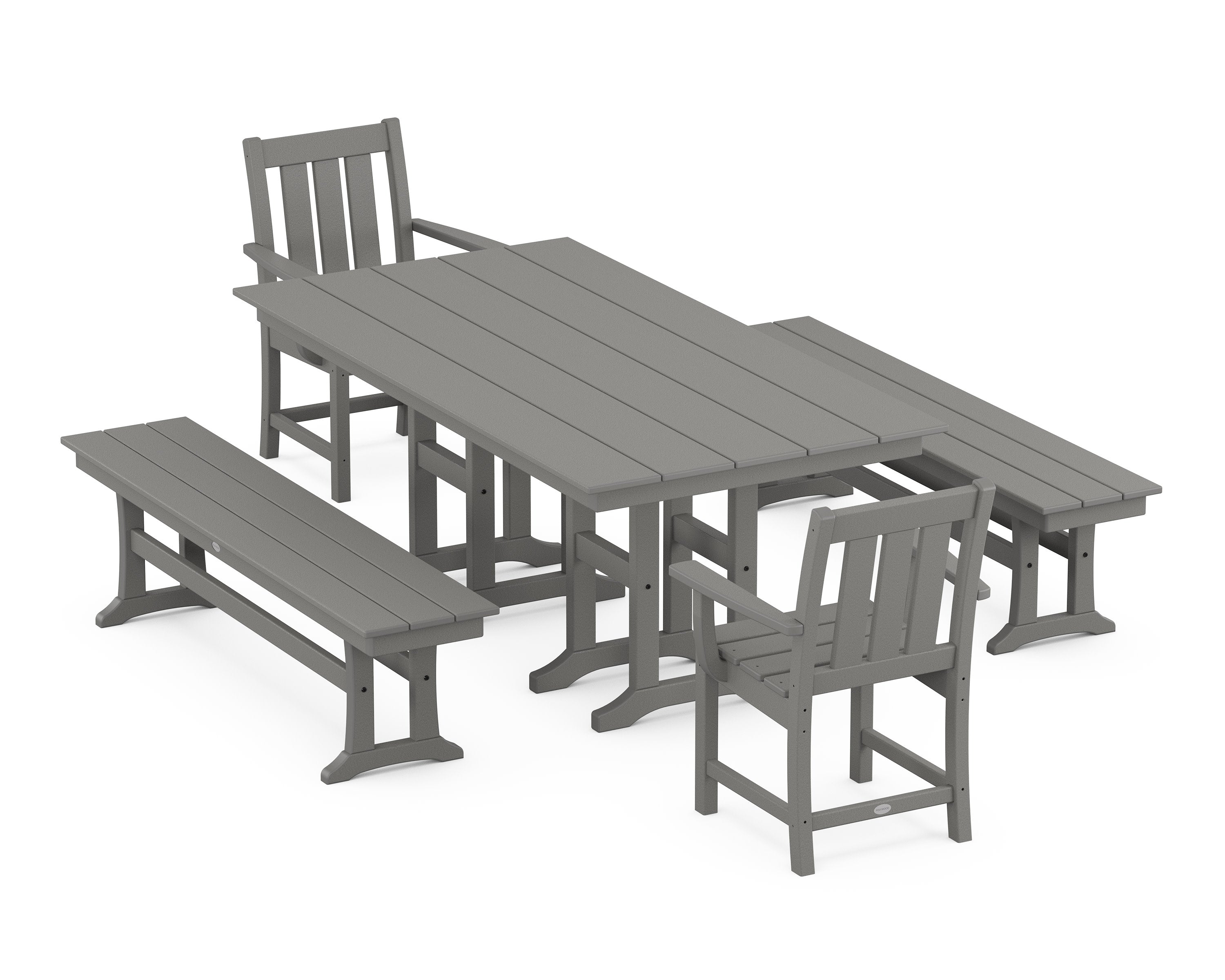 Oxford 5-Piece Farmhouse Dining Set with Benches in Slate Grey