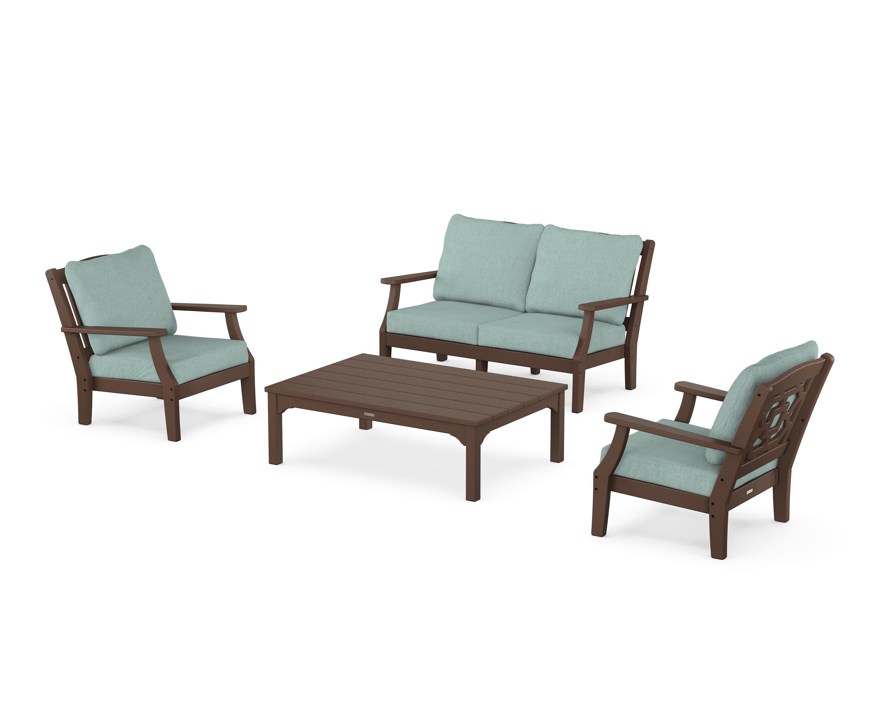 Chinoiserie 4-Piece Deep Seating Set with Loveseat in Mahogany / Glacier Spa