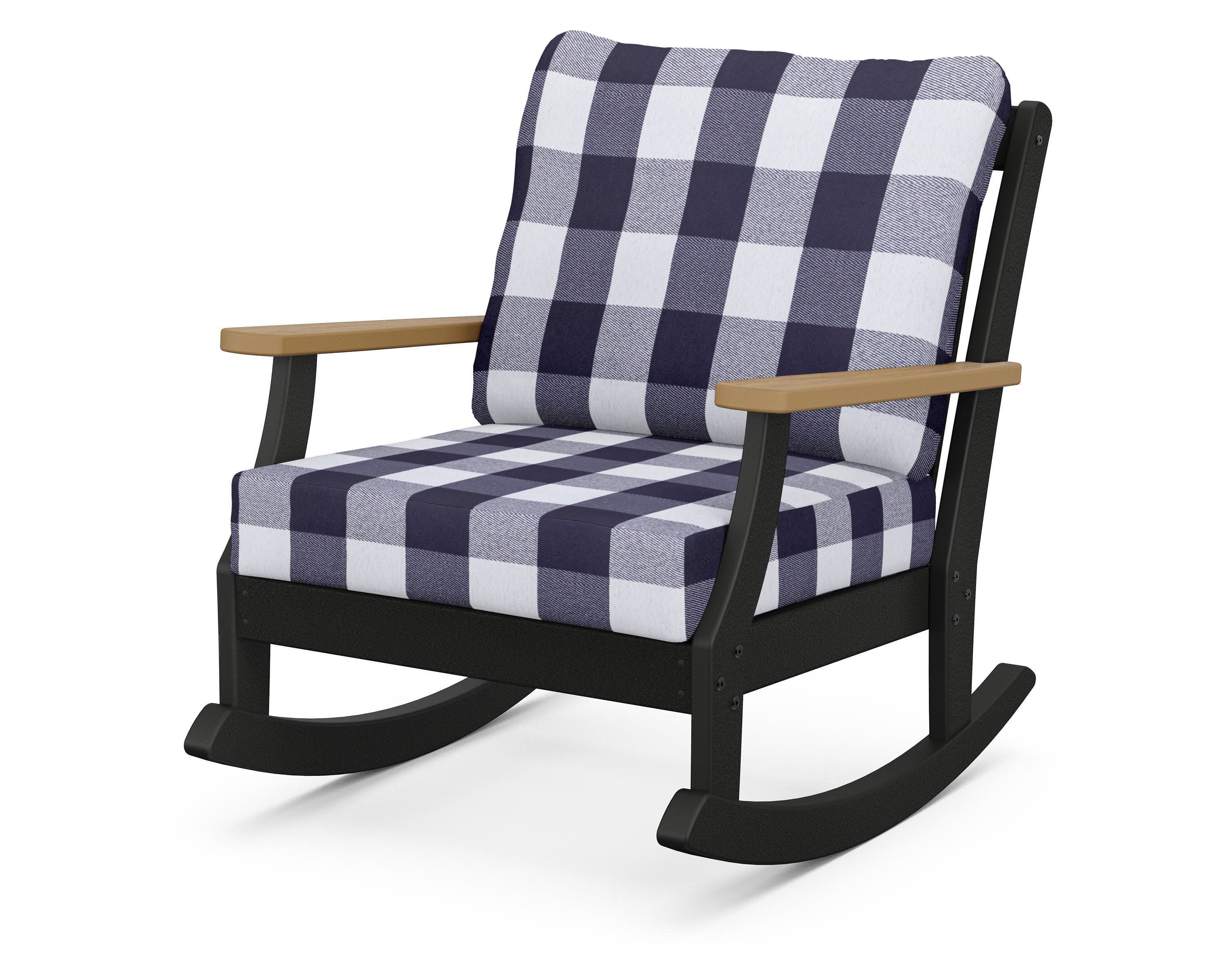 Braxton Deep Seating Rocking Chair in Black / Natural / Buffalo Plaid Navy