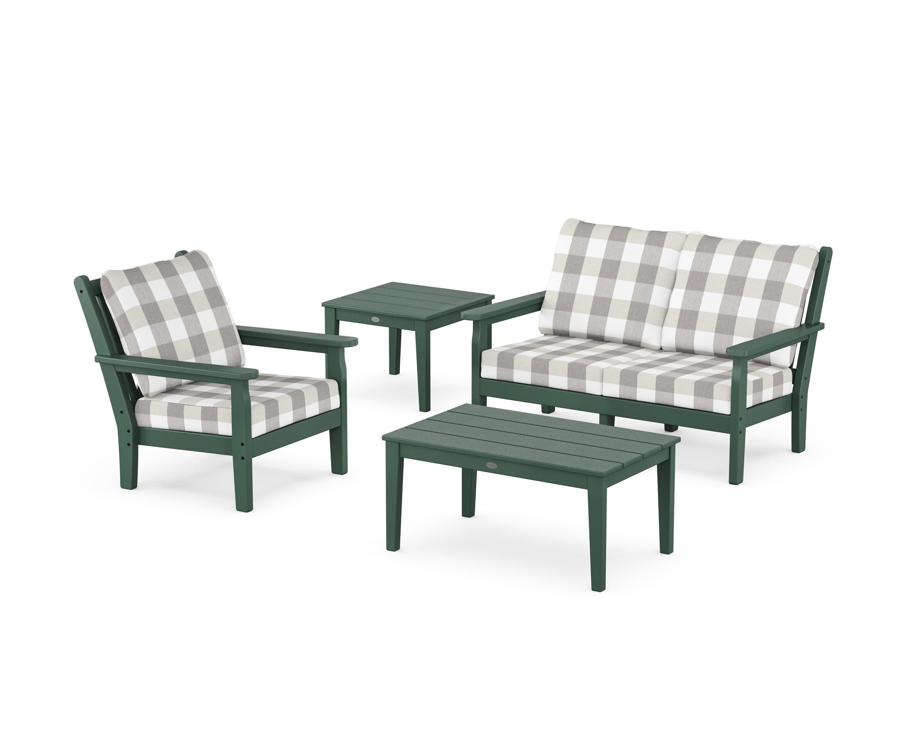 Chippendale 4-Piece Deep Seating Set in Green / Buffalo Plaid Grey Mist