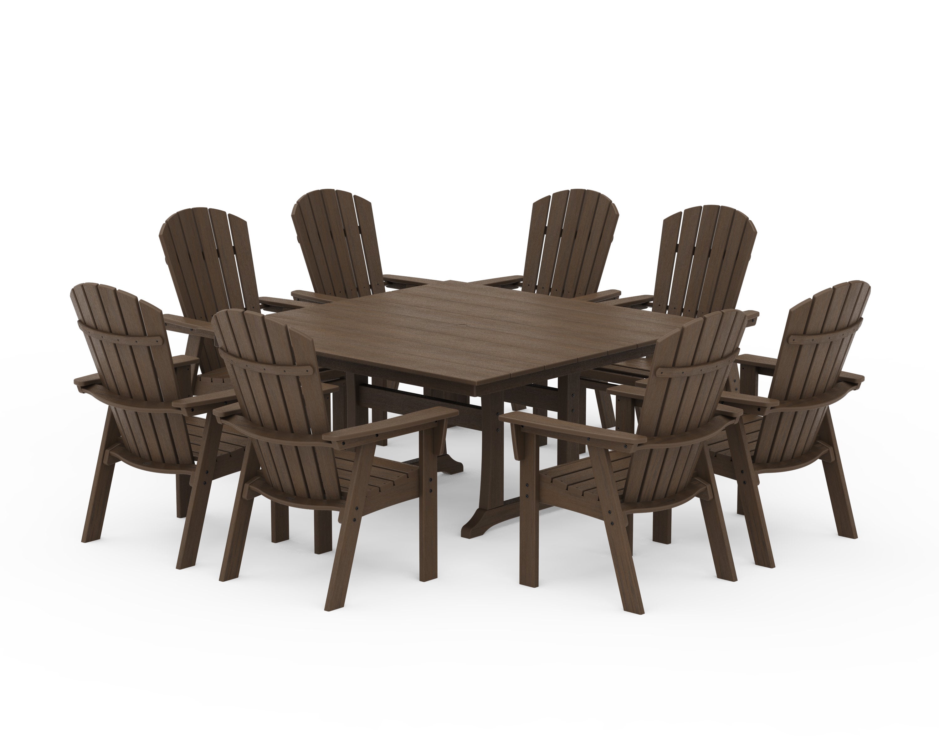 Nautical Curveback Adirondack 9-Piece Square Dining Set with Trestle Legs in Kona