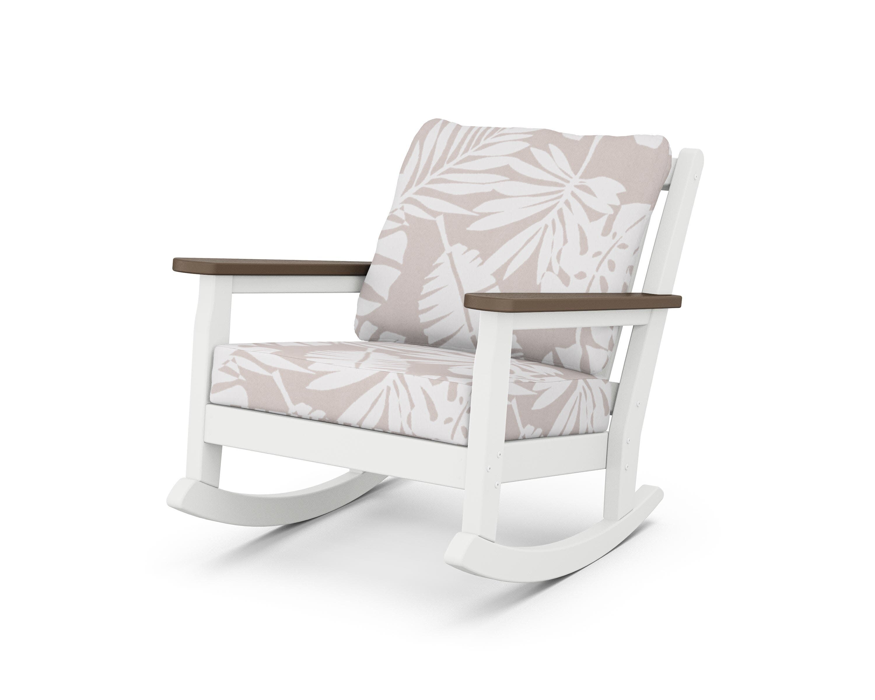 Chippendale Deep Seating Rocking Chair in White / Kona / Leaf Dune Burlap