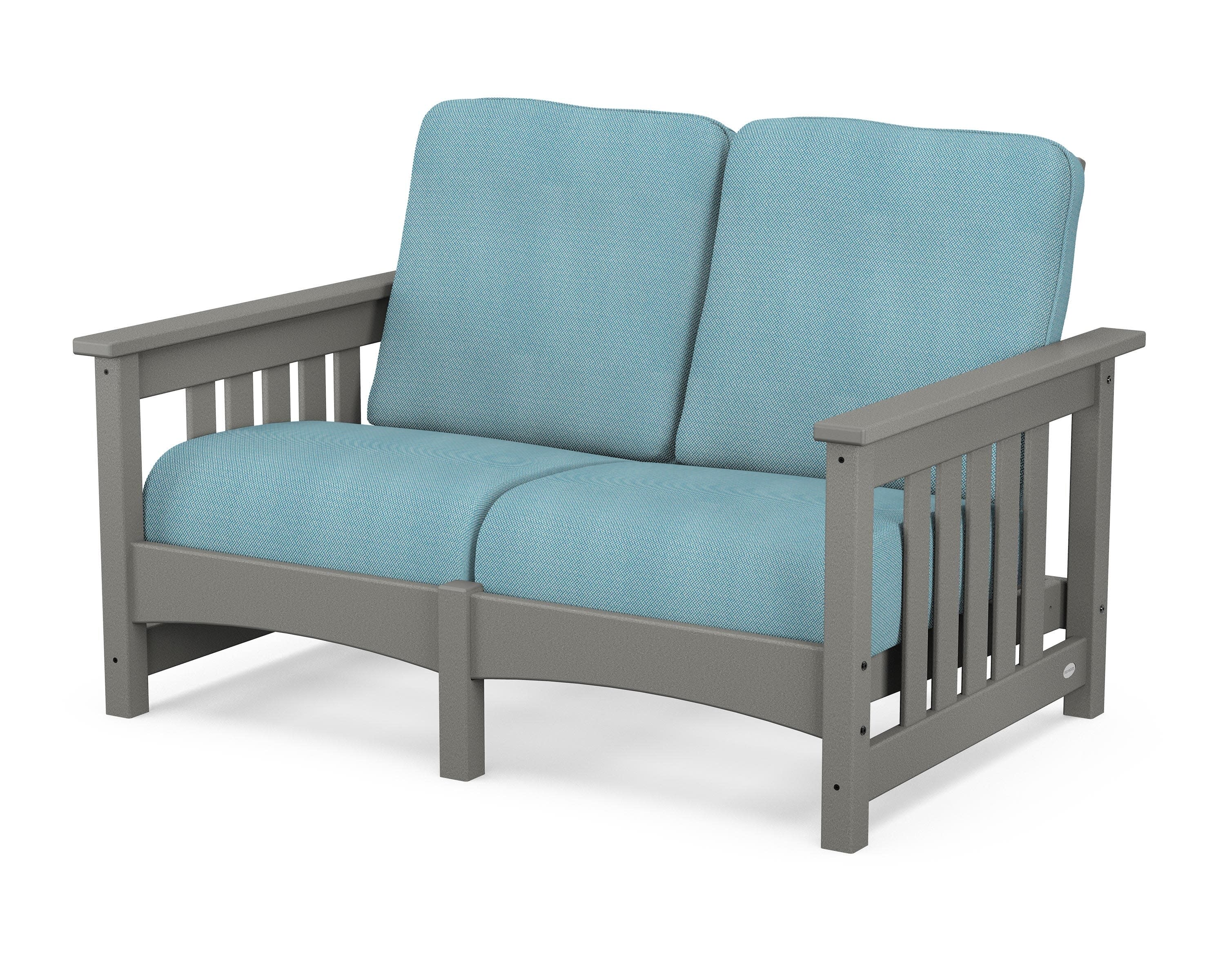 Club Mission Loveseat in Slate Grey / Lattice Sky Blue