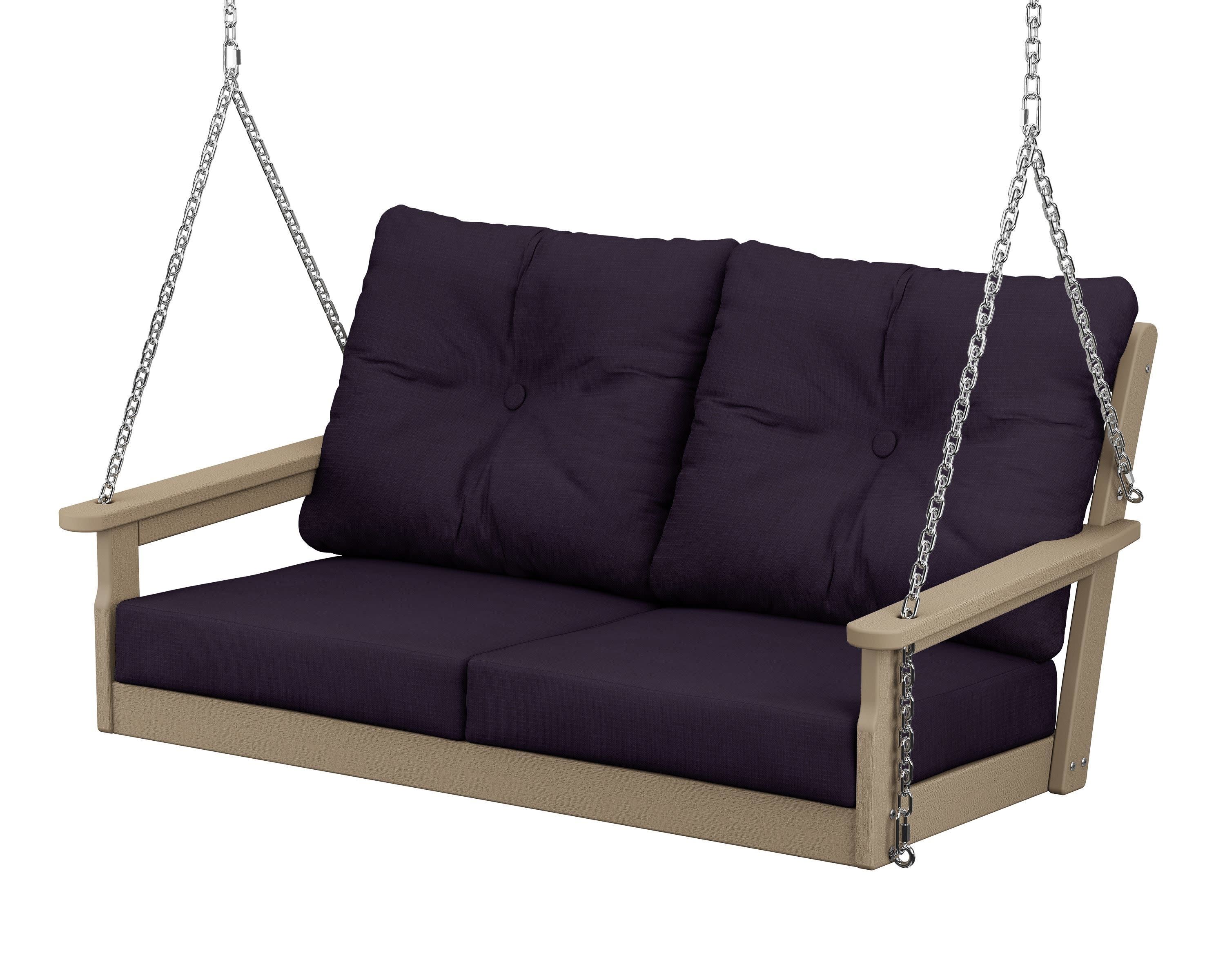 Vineyard Deep Seating Swing in Vintage Sahara / Navy Linen