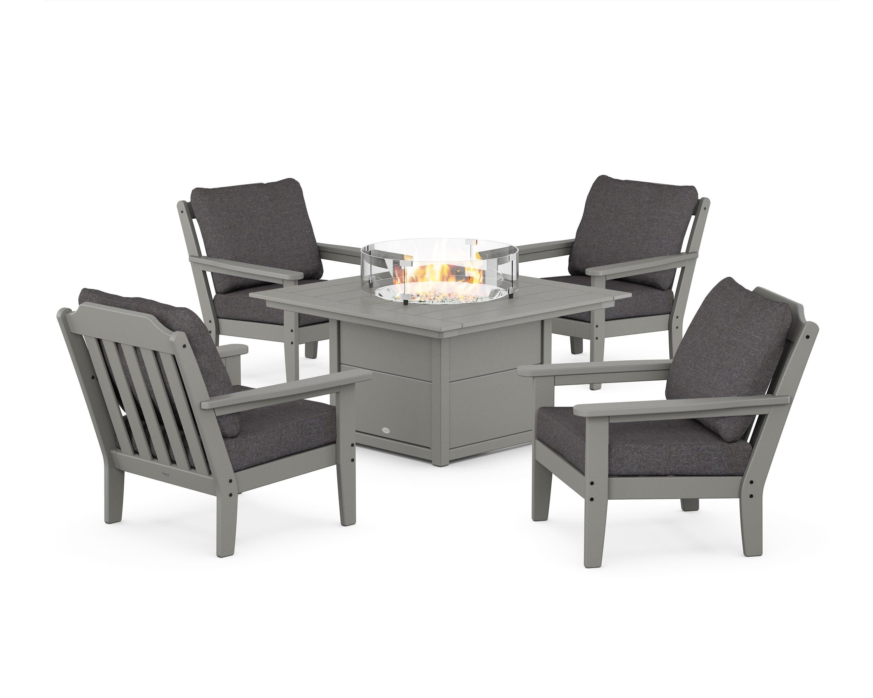 Cottage 5-Piece Deep Seating Set with Fire Pit Table in Slate Grey / Ash Charcoal