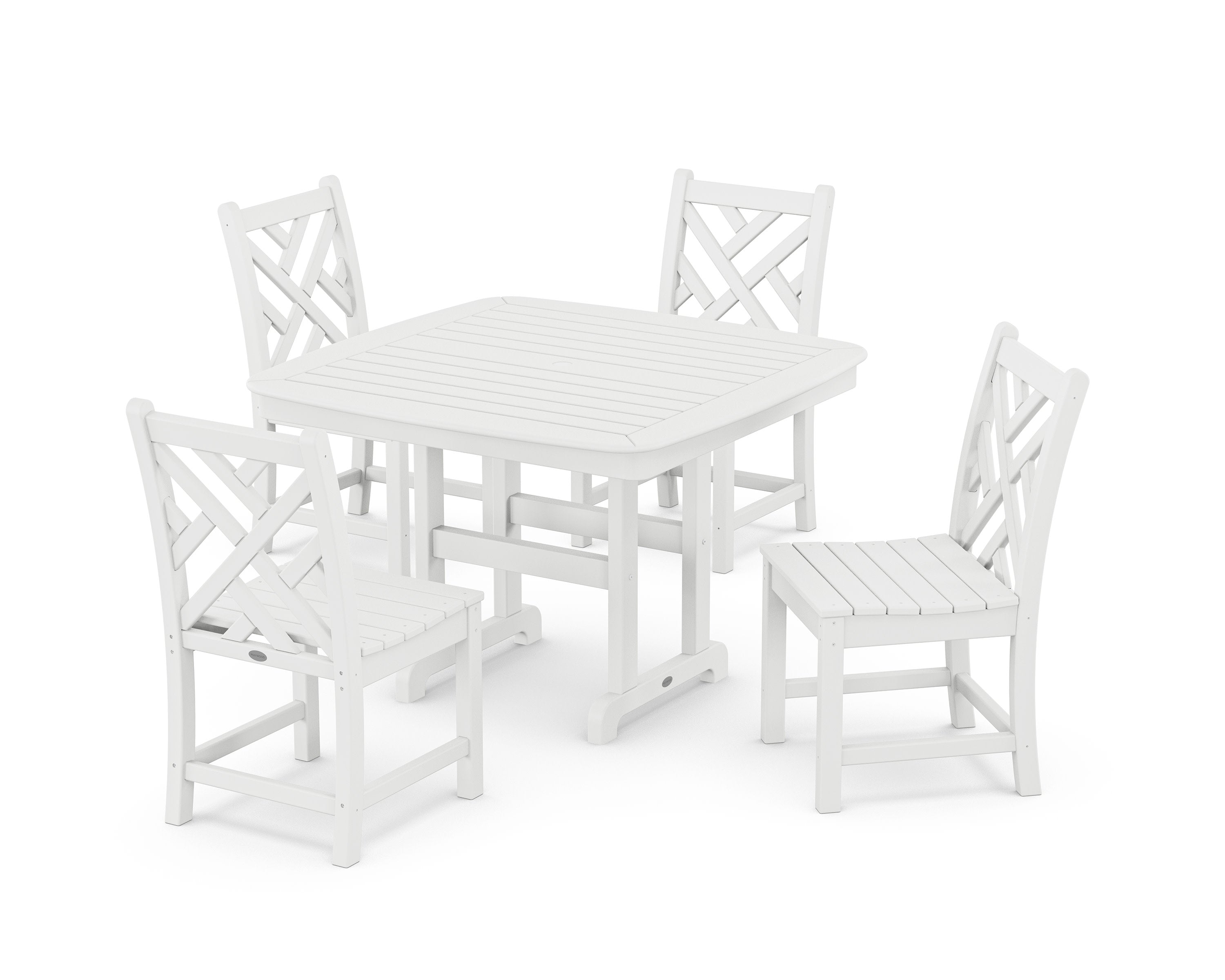 Chippendale Side Chair 5-Piece Dining Set with Trestle Legs in White