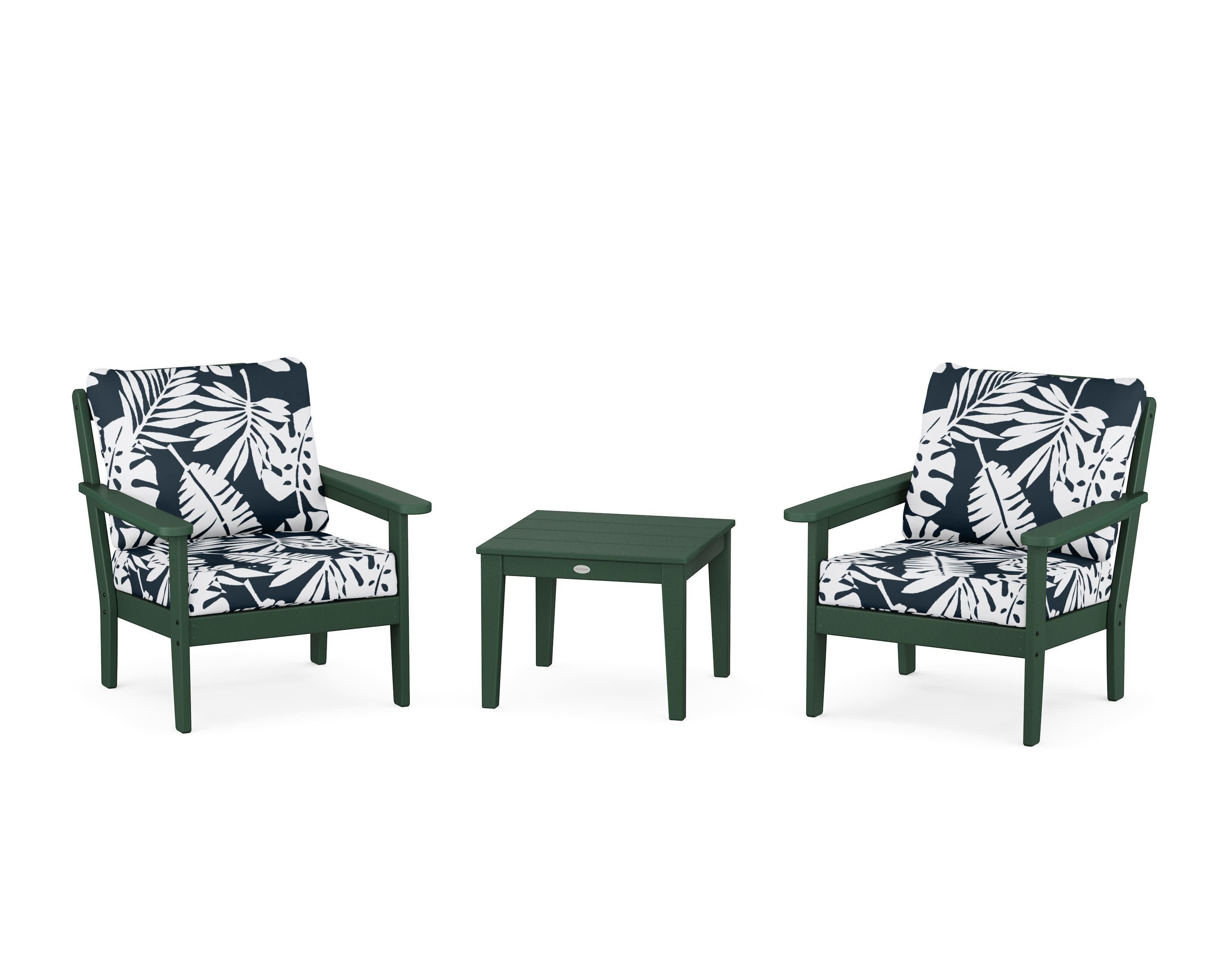 Cottage 3-Piece Deep Seating Set in Green / Leaf Marine Indigo