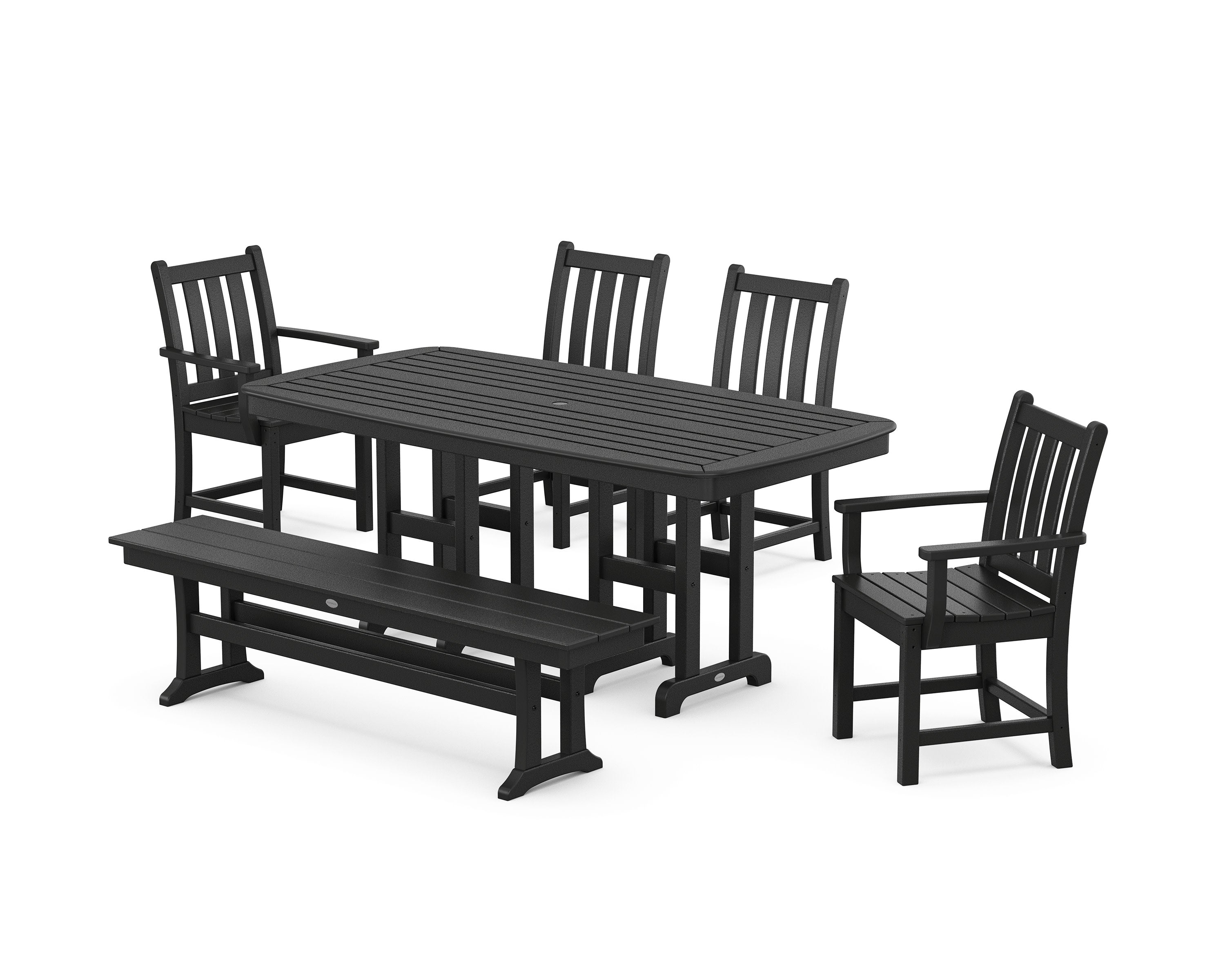 Traditional Garden 6-Piece Dining Set with Bench in Black
