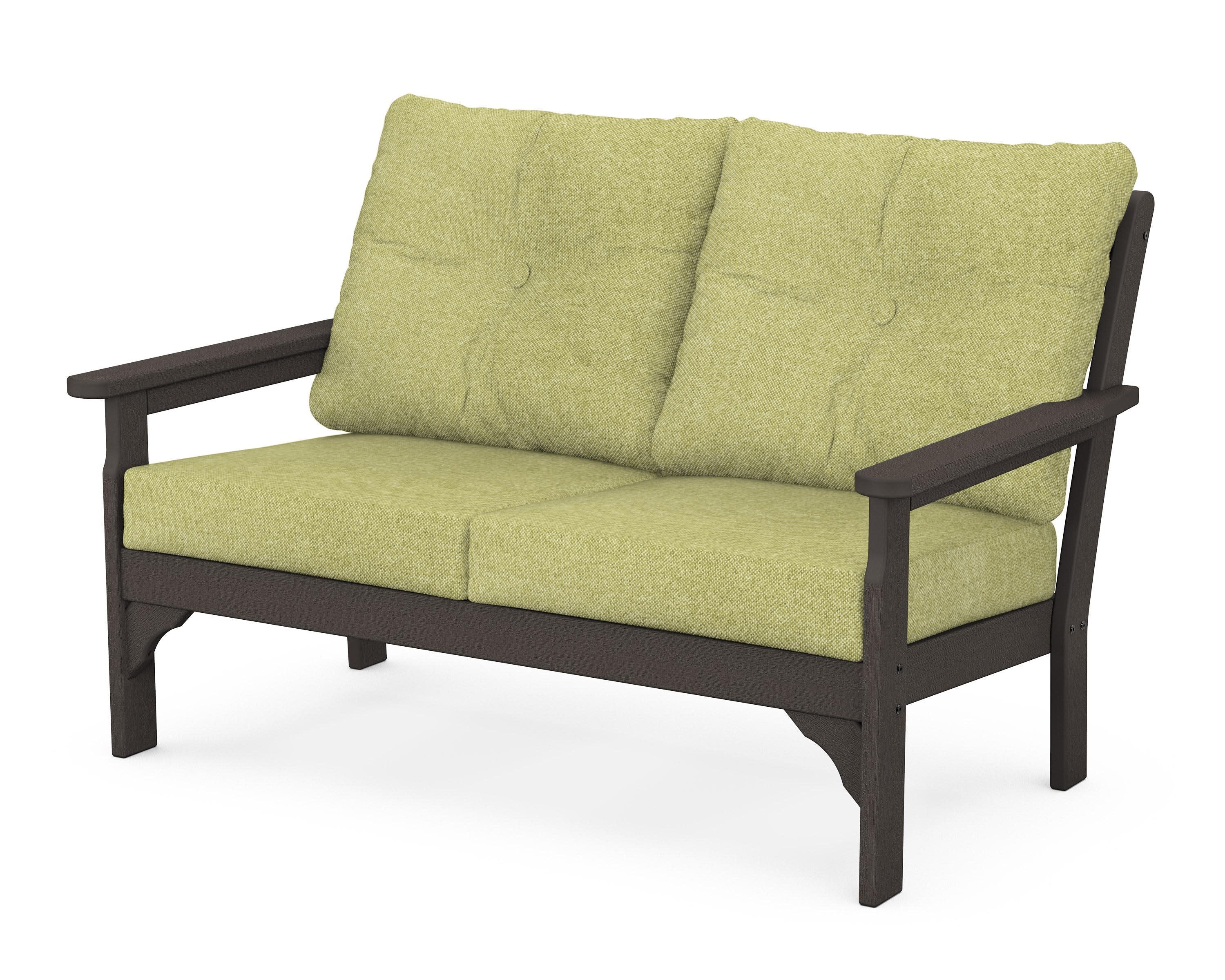 Vineyard Deep Seating Loveseat in Vintage Coffee / Chartreuse Boucle