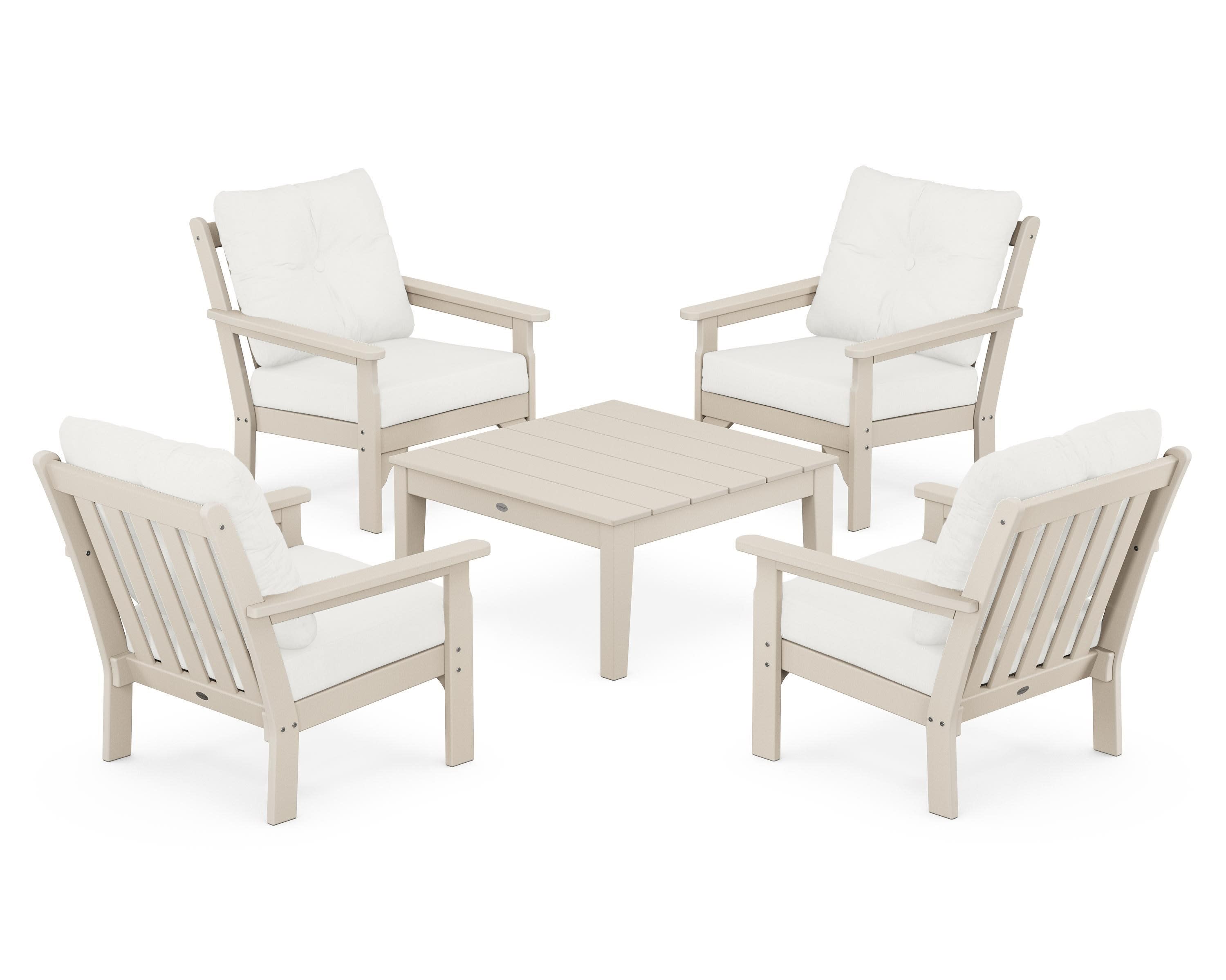 Vineyard 5-Piece Deep Seating Conversation Set in Sand / Natural Linen