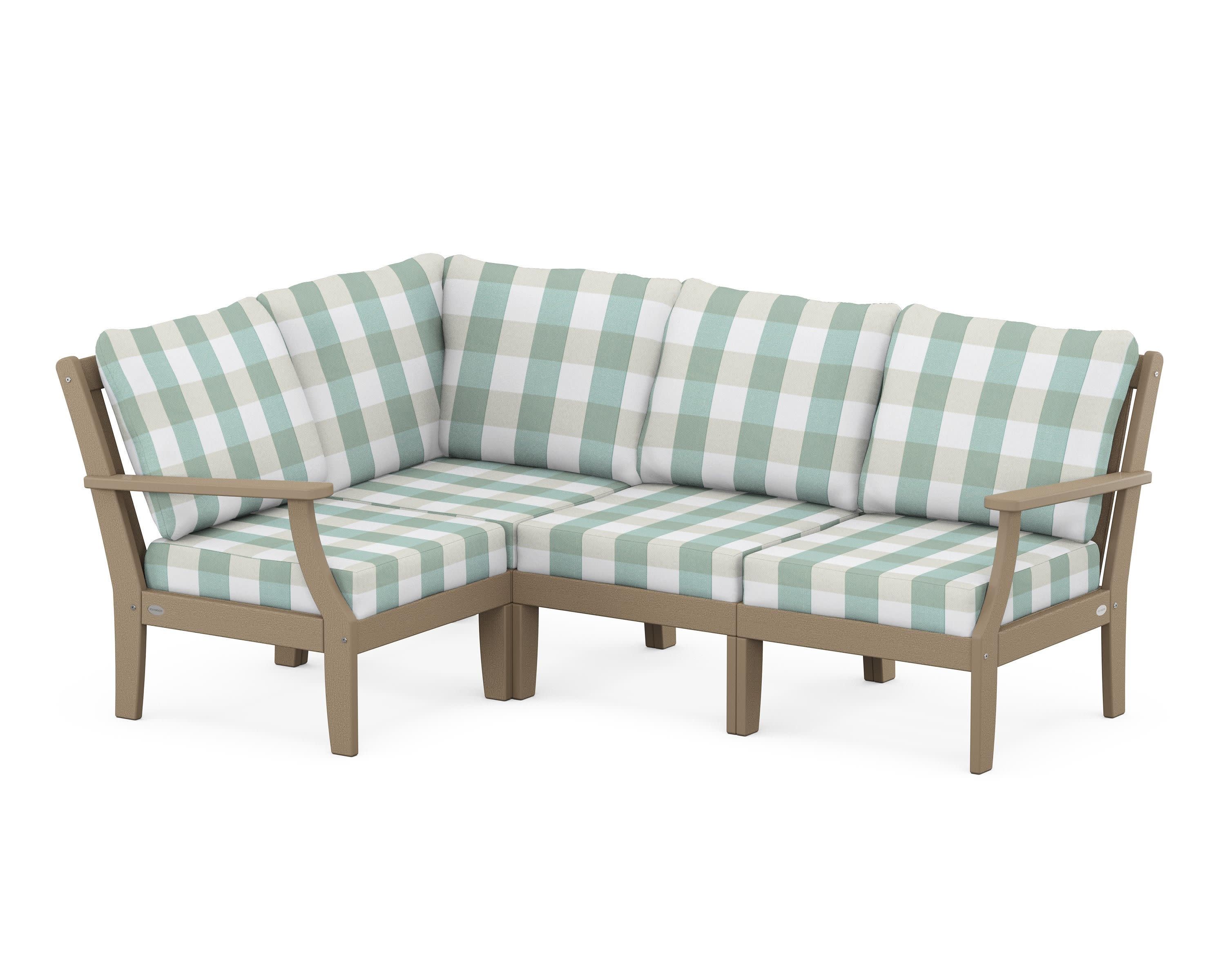 Braxton Modular 4-Piece Deep Seating Set in Vintage Sahara / Buffalo Plaid Glacier Spa