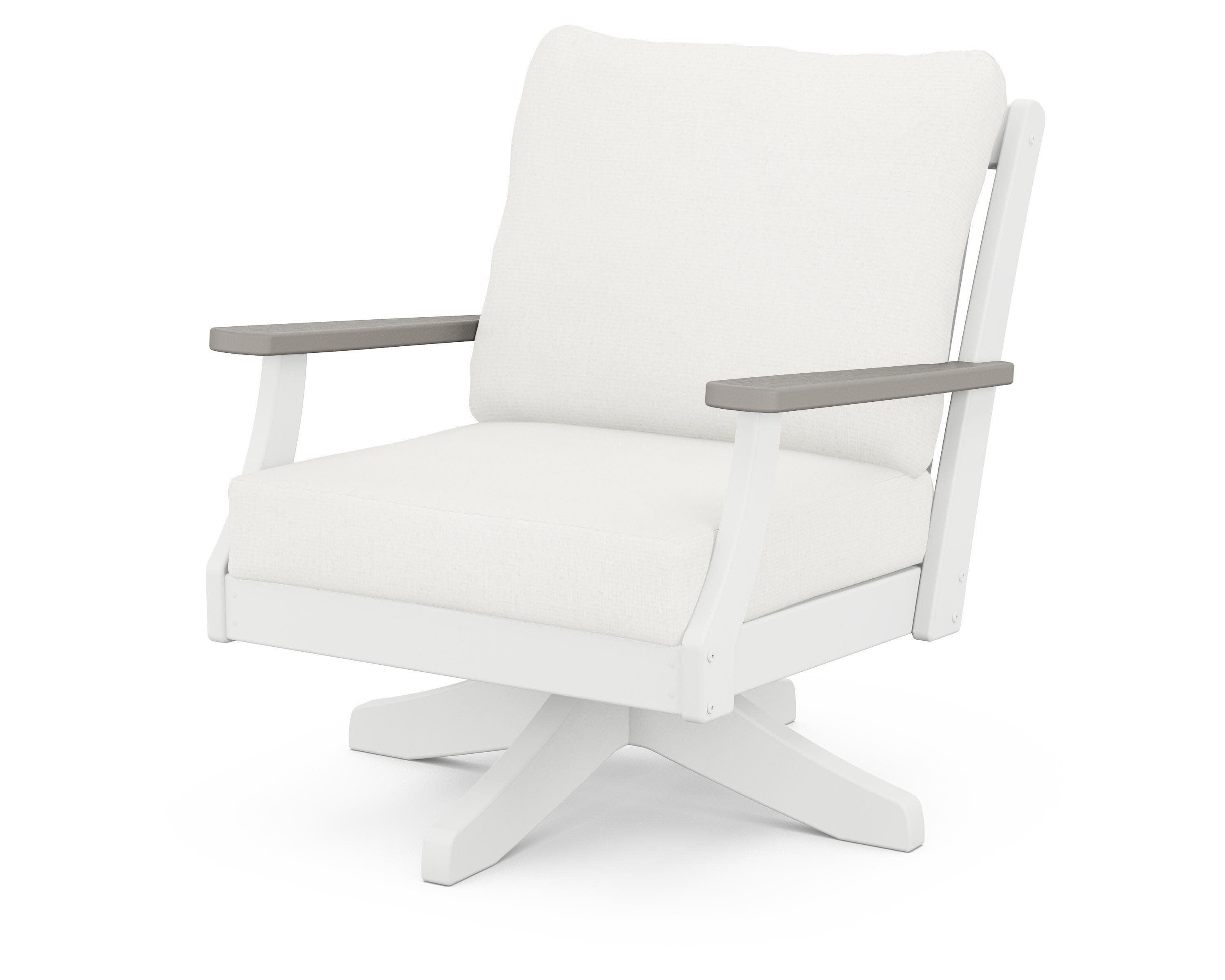 Braxton Deep Seating Swivel Chair in White / Driftwood / Natural Linen