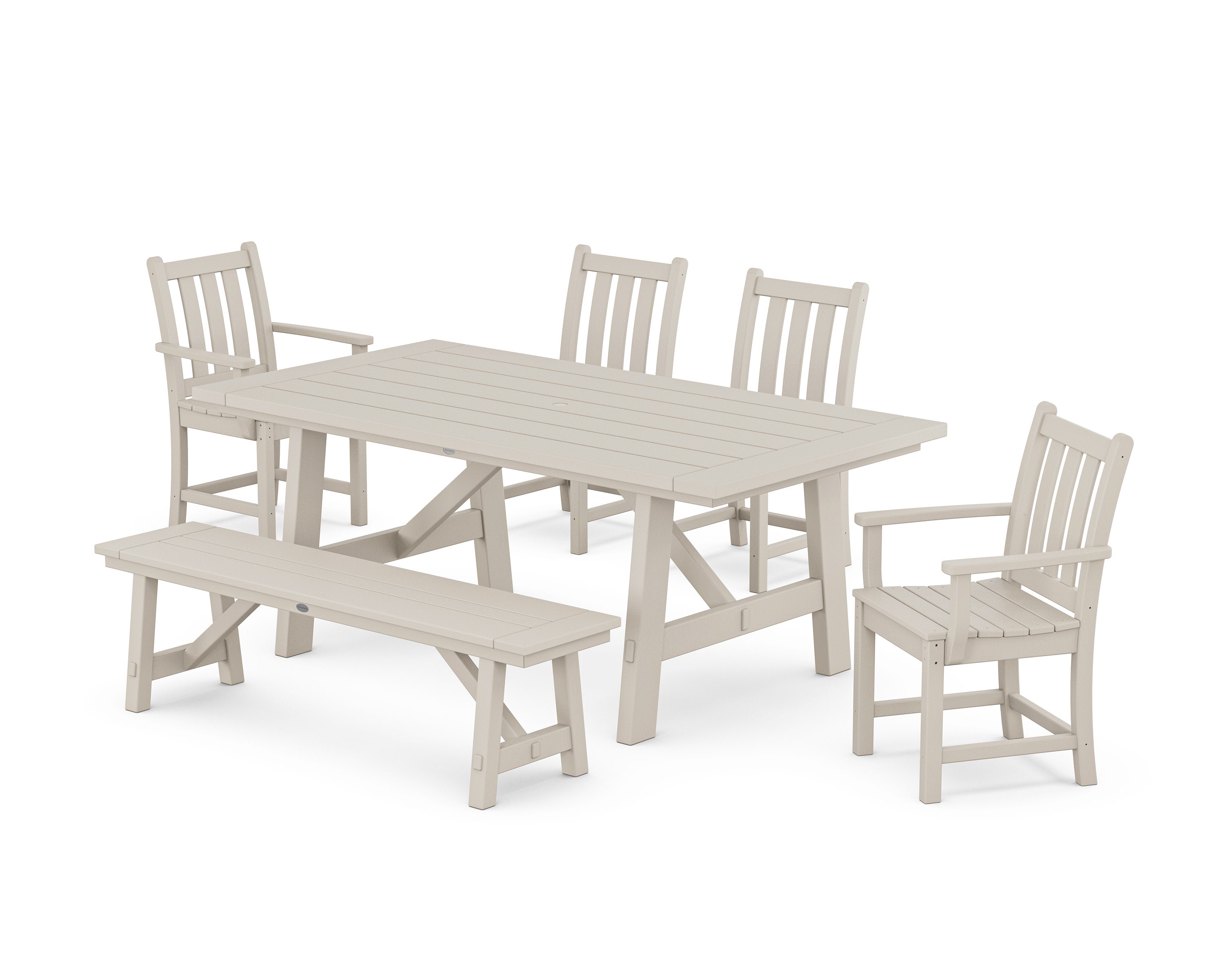 Traditional Garden 6-Piece Rustic Farmhouse Dining Set With Bench in Sand