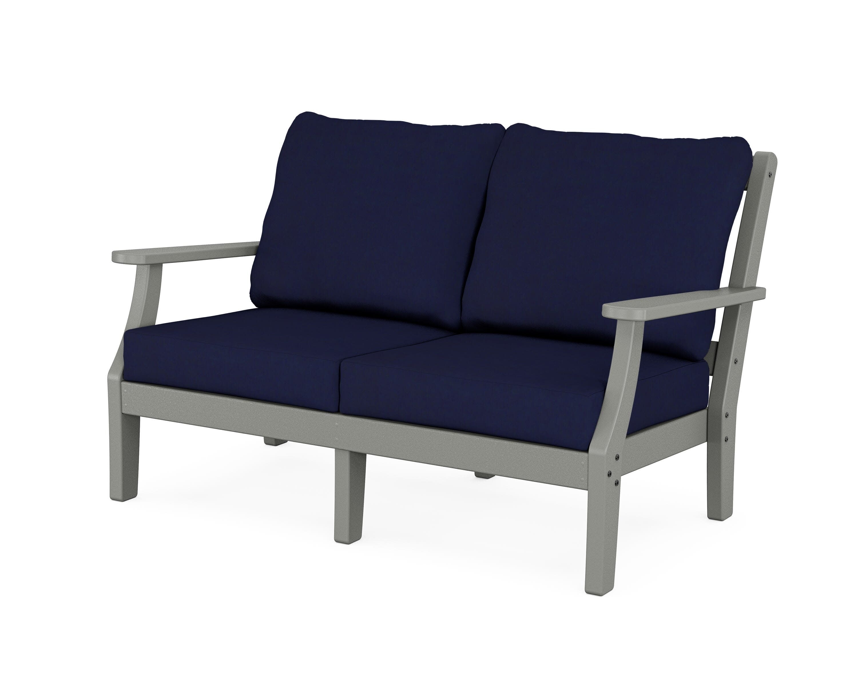 Chinoiserie Deep Seating Loveseat in Slate Grey / Navy