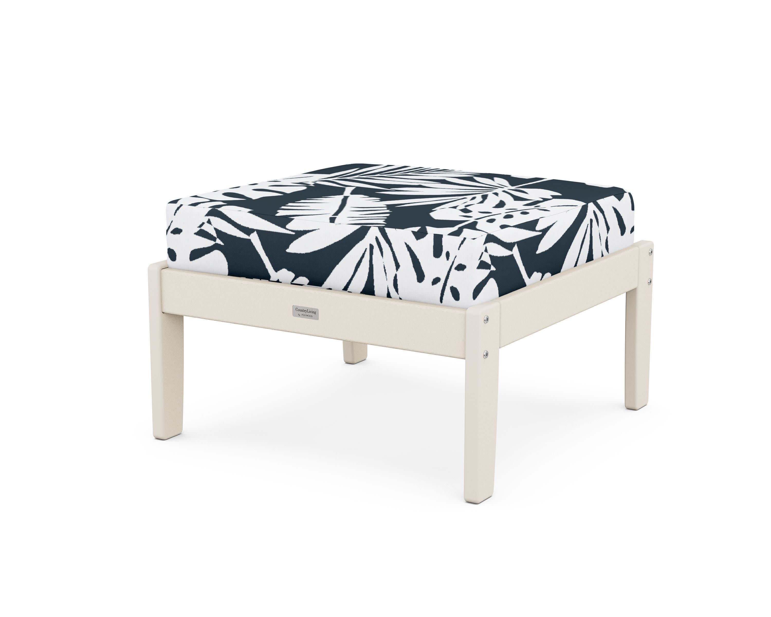 Cottage Deep Seating Ottoman in Sand / Leaf Marine Indigo