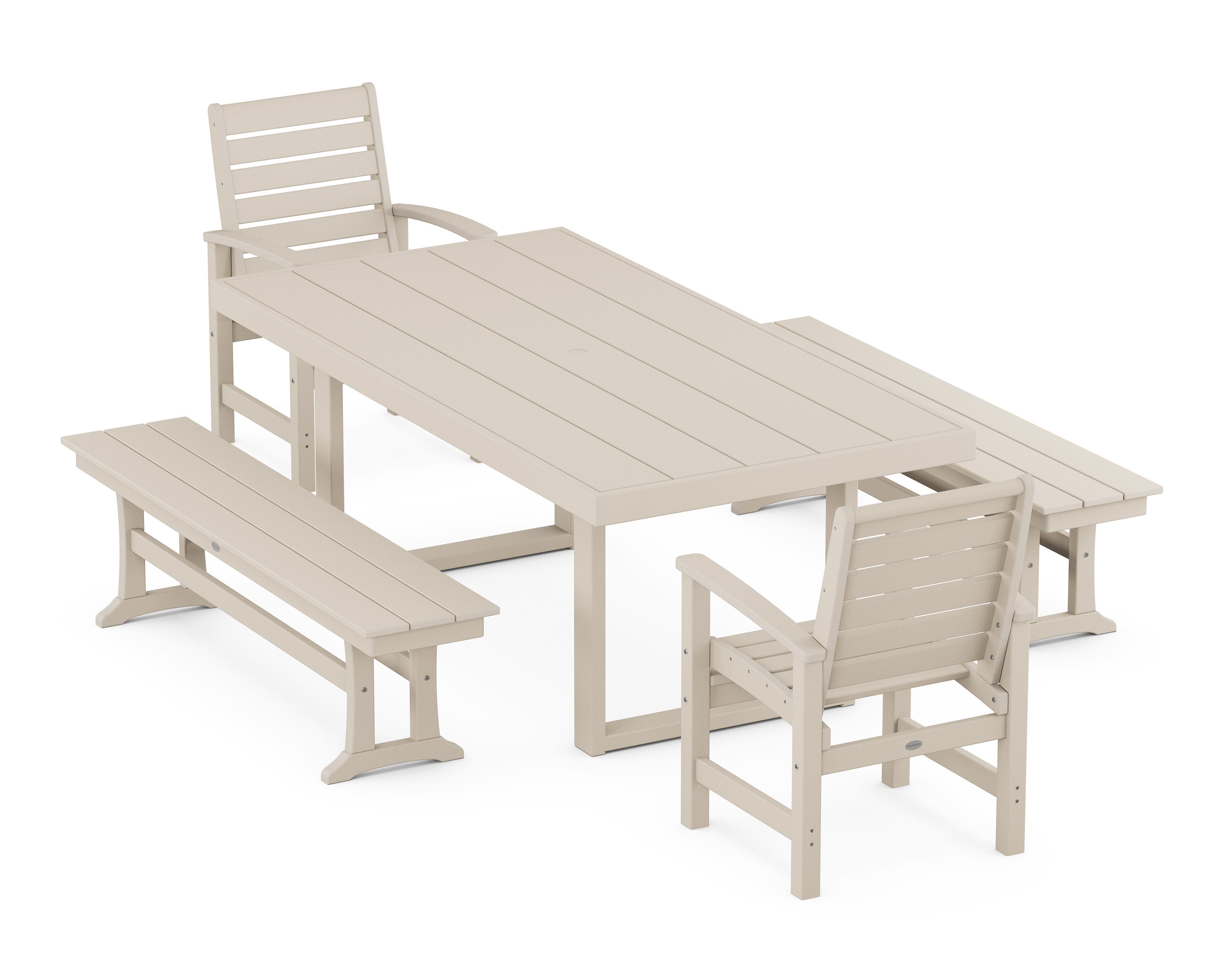 Signature 5-Piece Dining Set with Benches in Sand