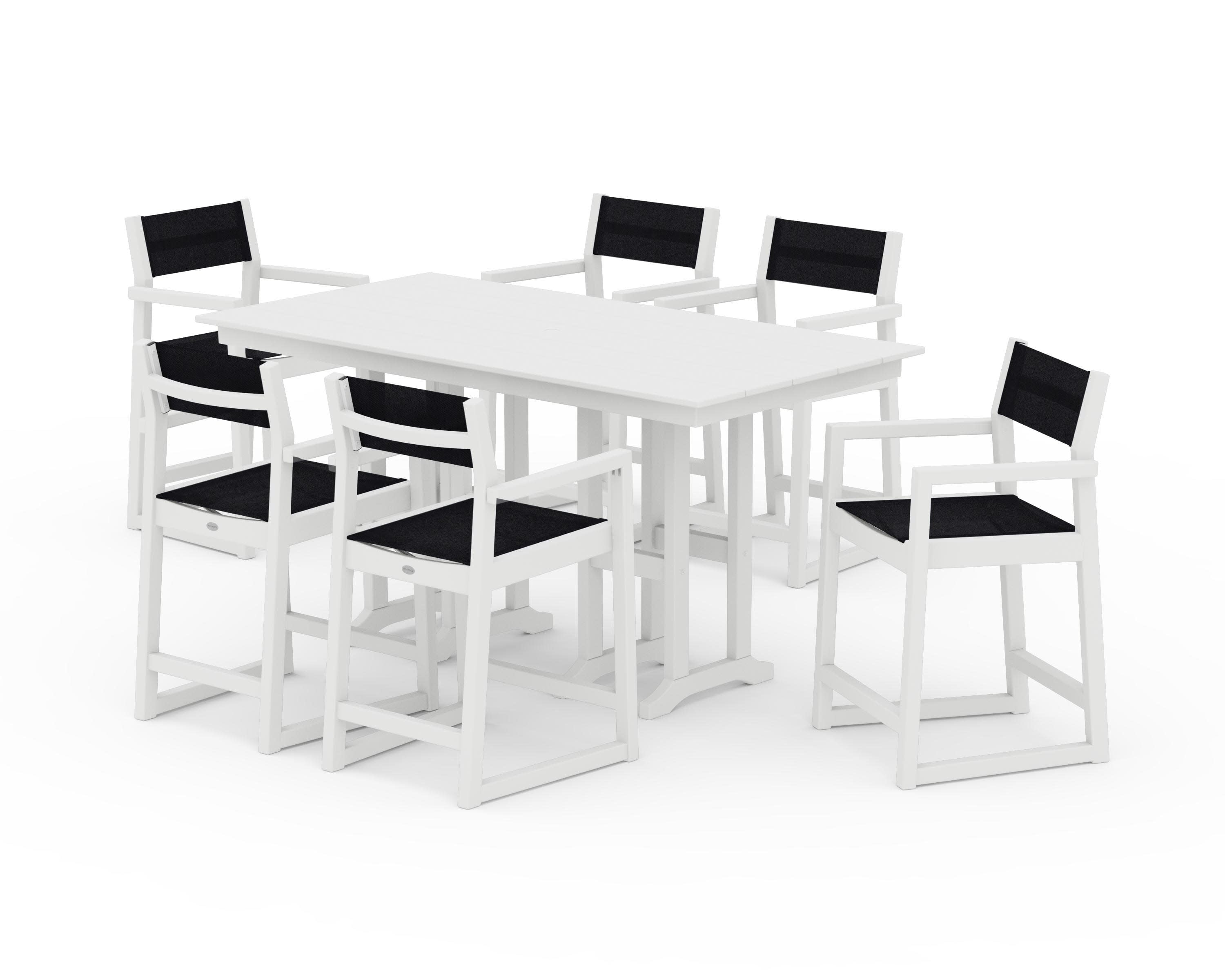 EDGE Sling Arm Chair 7-Piece Farmhouse Counter Set in White / Black Sling