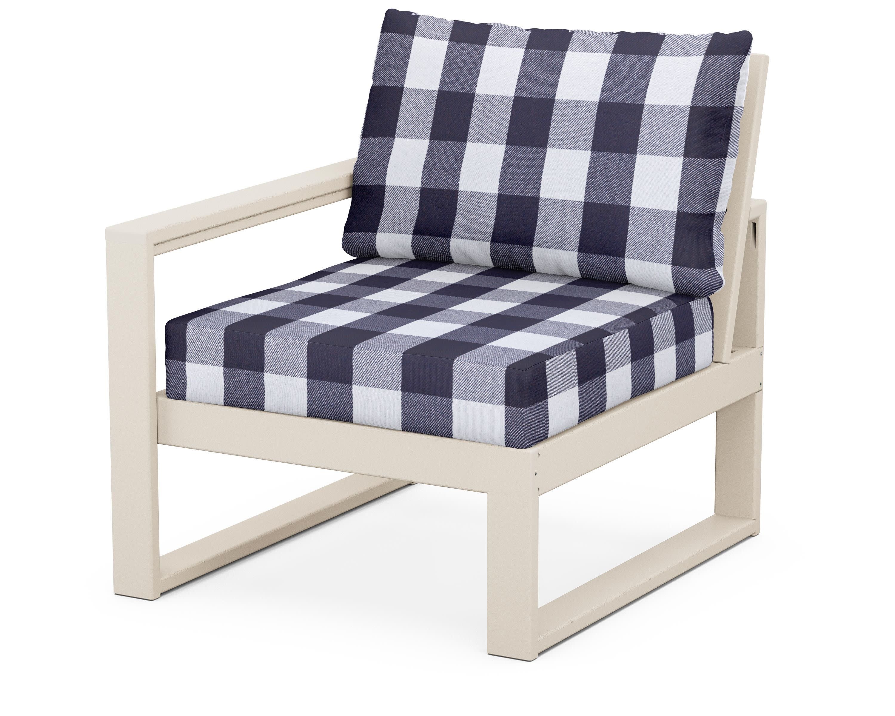 EDGE Modular Left Arm Chair in Sand / Buffalo Plaid Navy