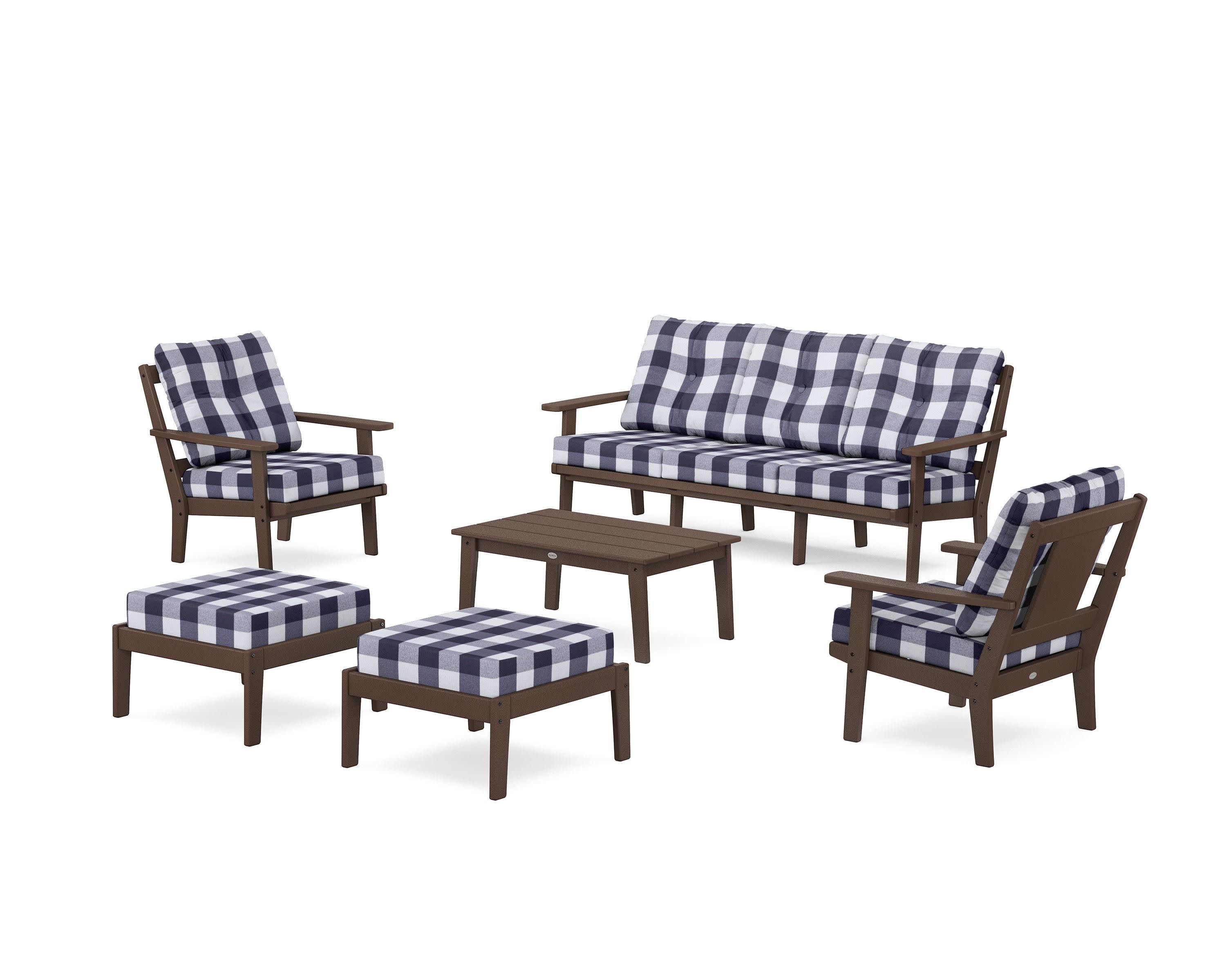 Prairie 6-Piece Lounge Sofa Set in Mahogany / Buffalo Plaid Navy