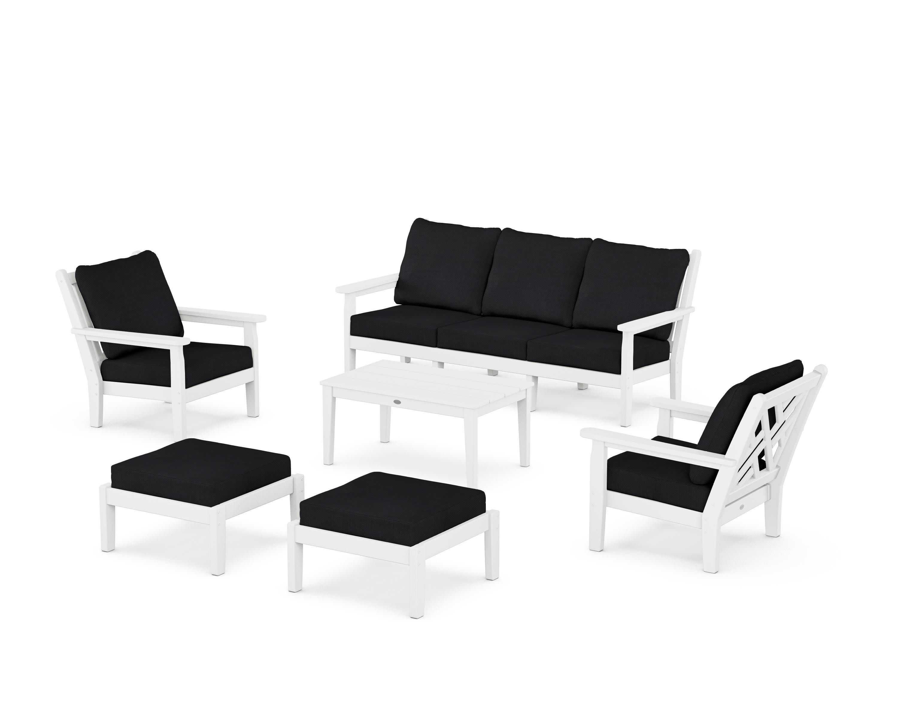 Chippendale 6-Piece Lounge Sofa Set in White / Midnight Linen