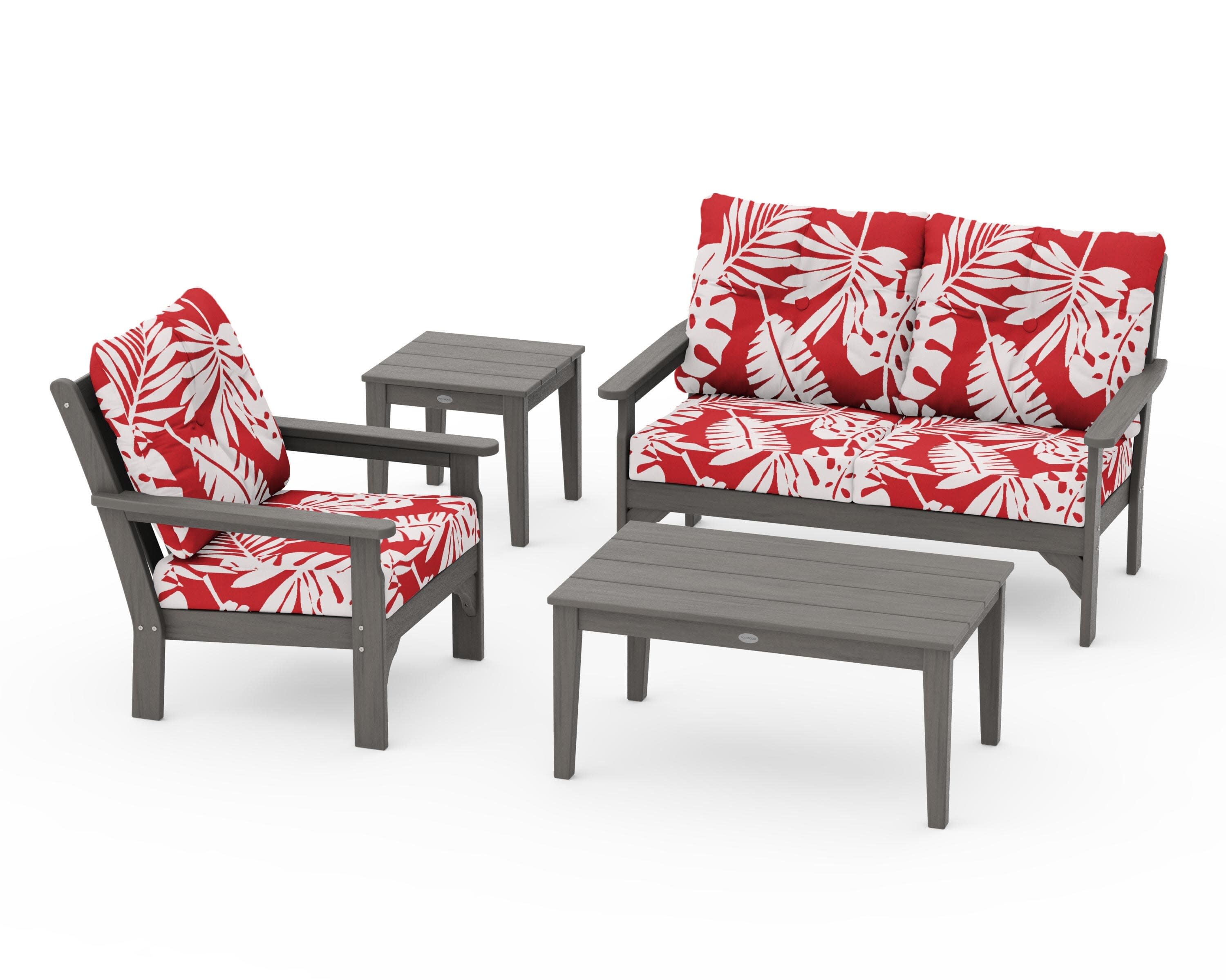 Vineyard 4-Piece Deep Seating Set in Driftwood / Leaf Crimson