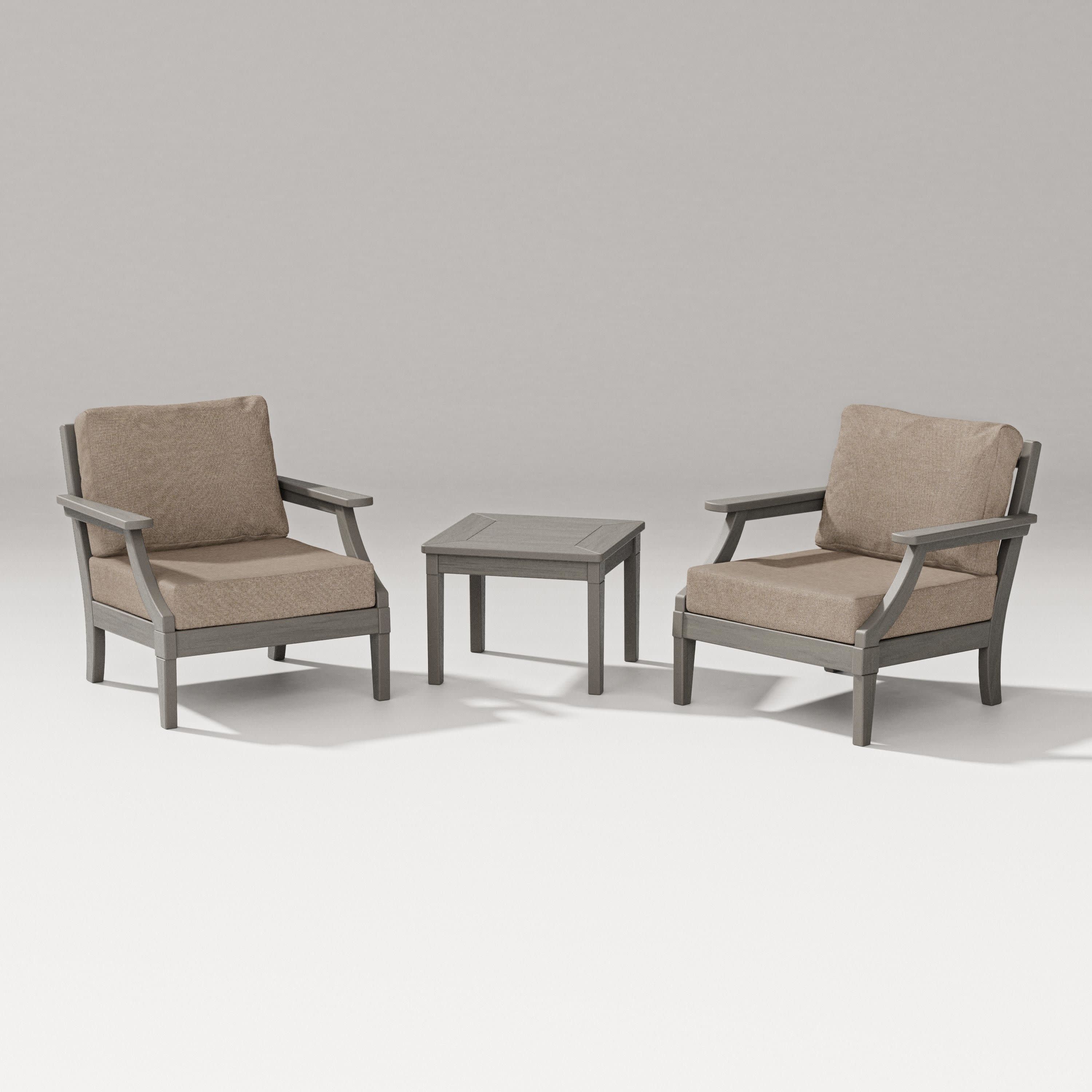 Estate 3-Piece Lounge Chair Set in Driftwood / Spiced Burlap
