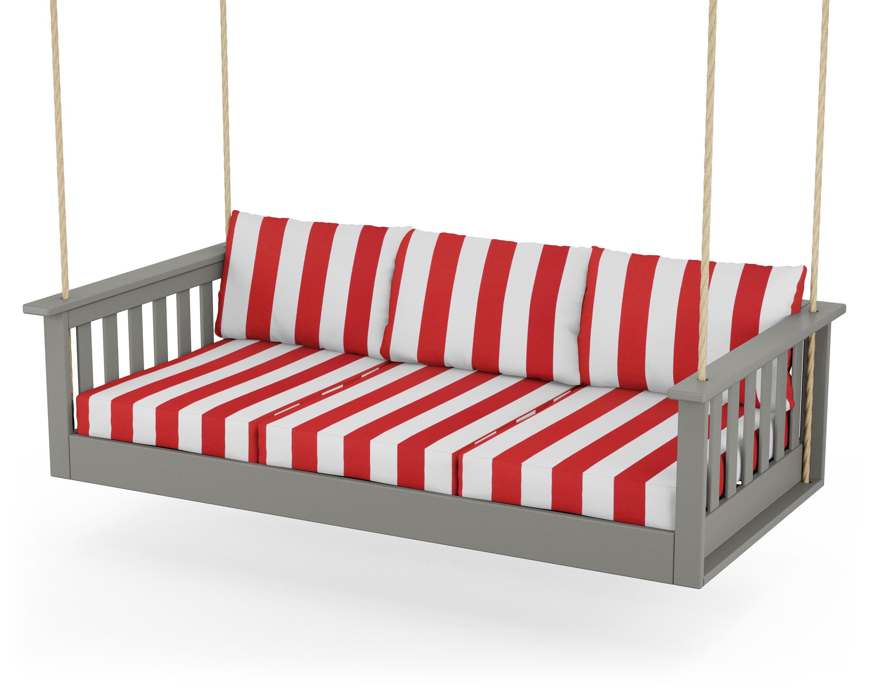 Vineyard Daybed Swing in Slate Grey / Cabana Stripe Crimson