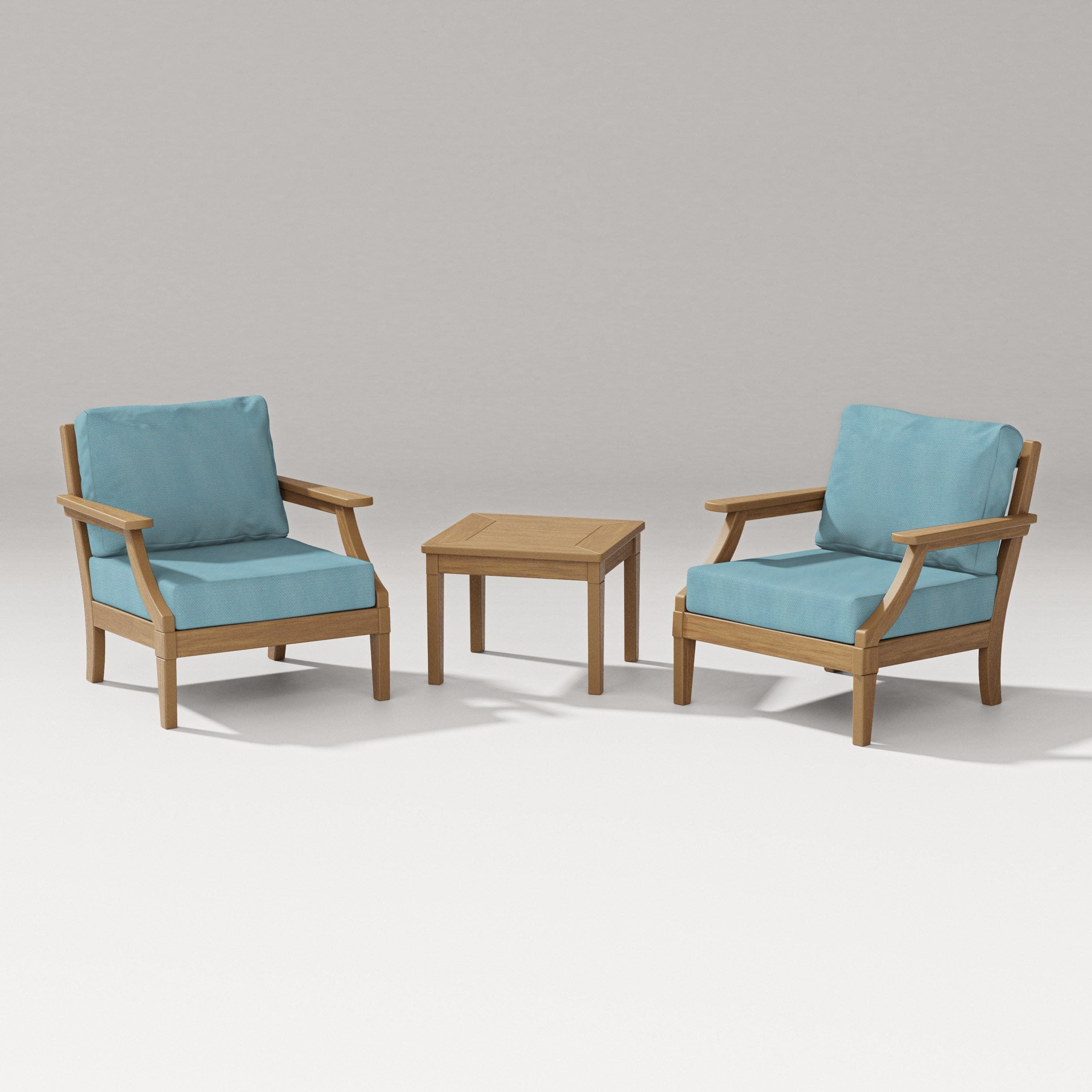Estate 3-Piece Lounge Chair Set in Natural / Lattice Sky Blue