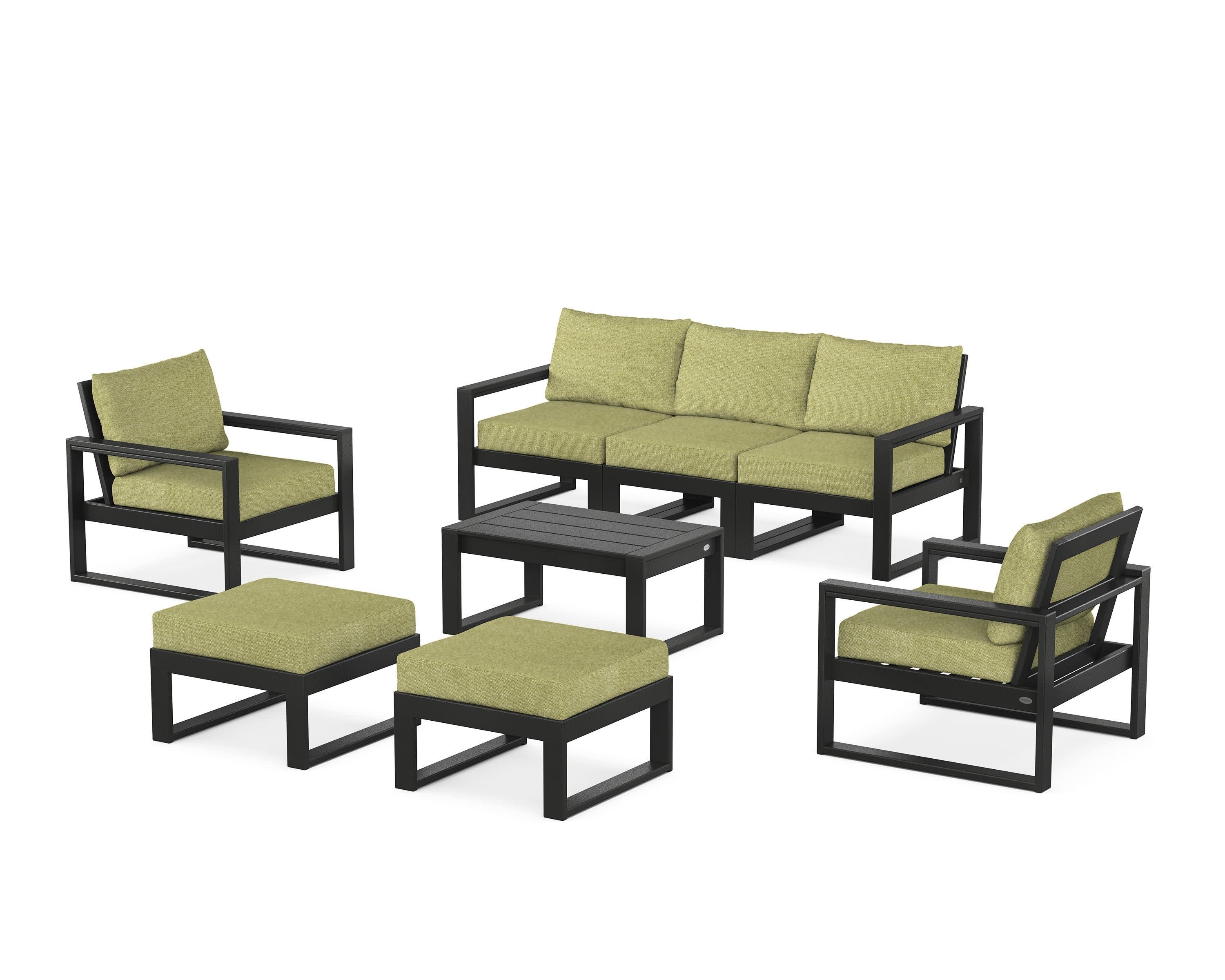 EDGE Sectional 8-Piece Lounge Sofa Set in Black / Chartreuse Boucle
