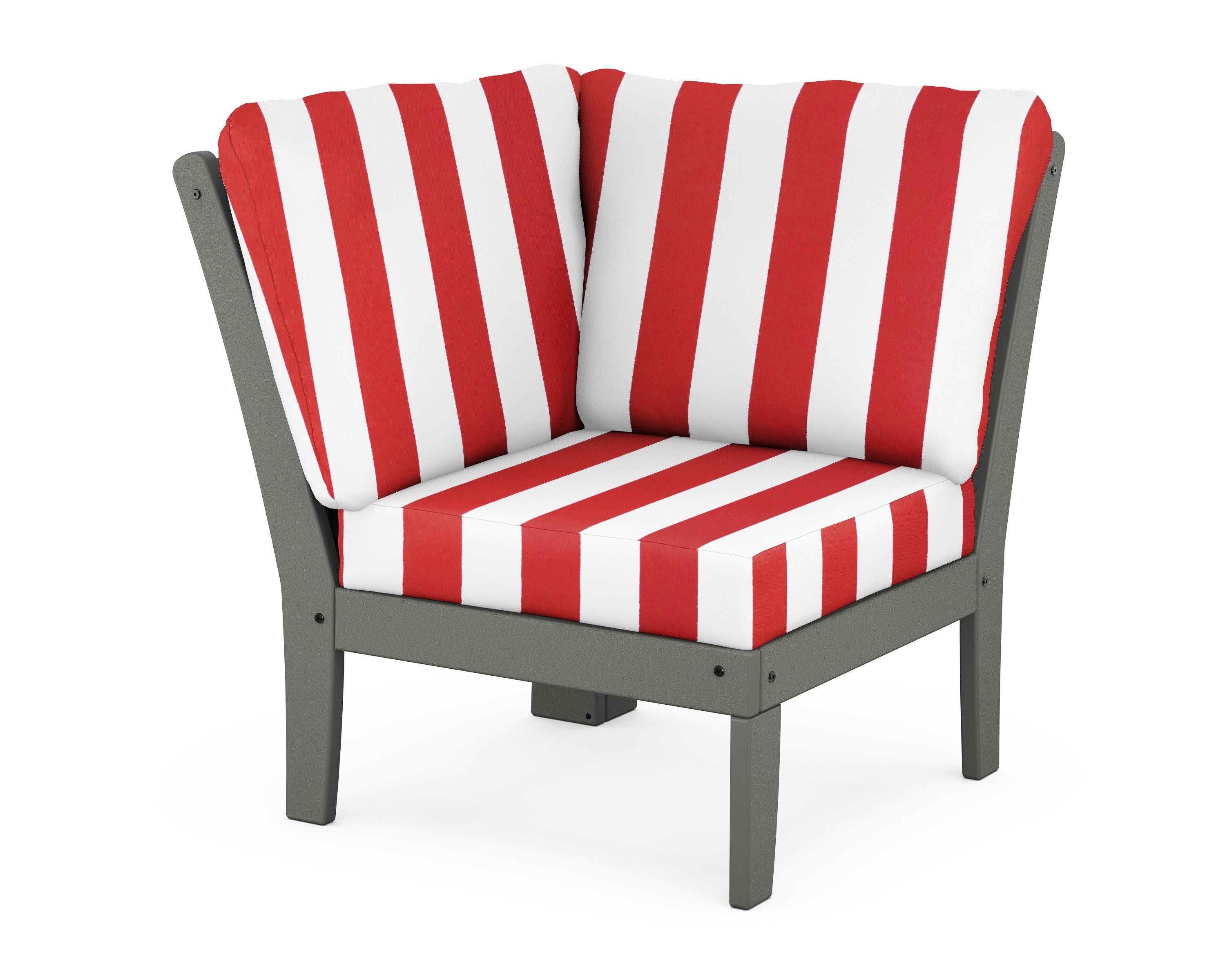 Braxton Modular Corner Chair in Slate Grey / Cabana Stripe Crimson