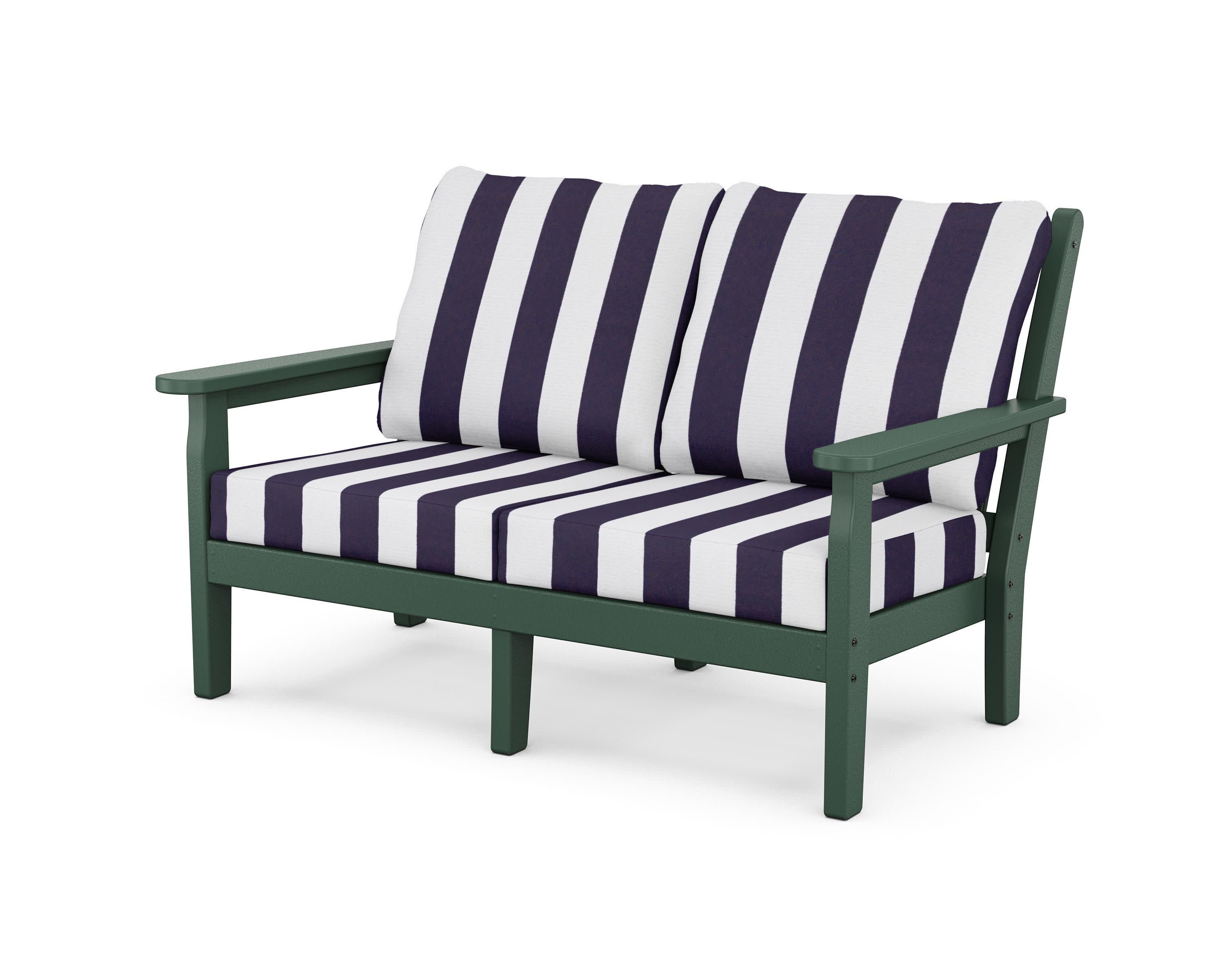 Chippendale Deep Seating Loveseat in Green / Cabana Stripe Navy