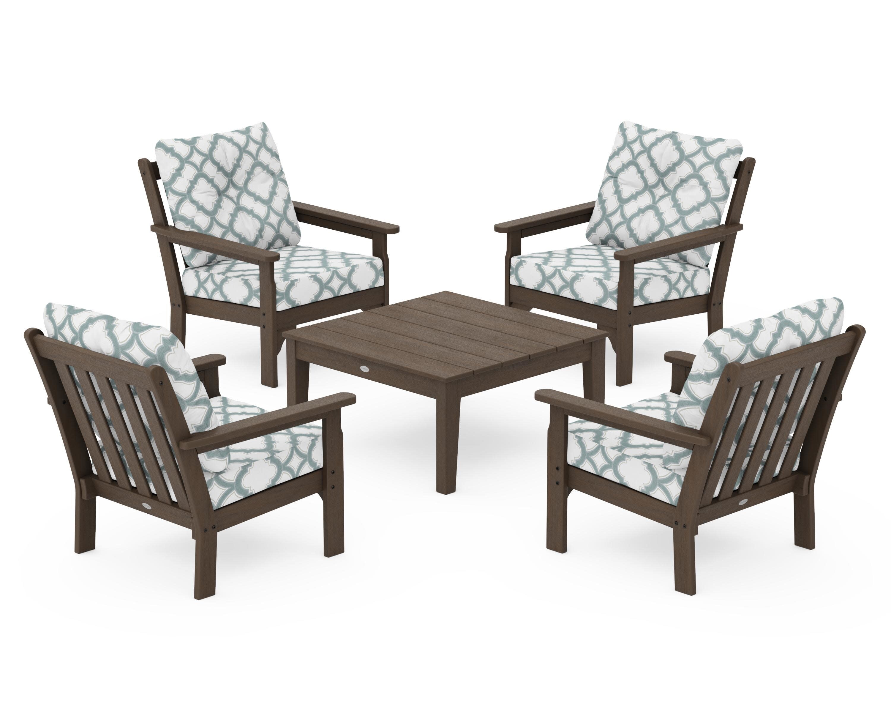 Vineyard 5-Piece Deep Seating Conversation Set in Kona / Trellis Glacier Spa