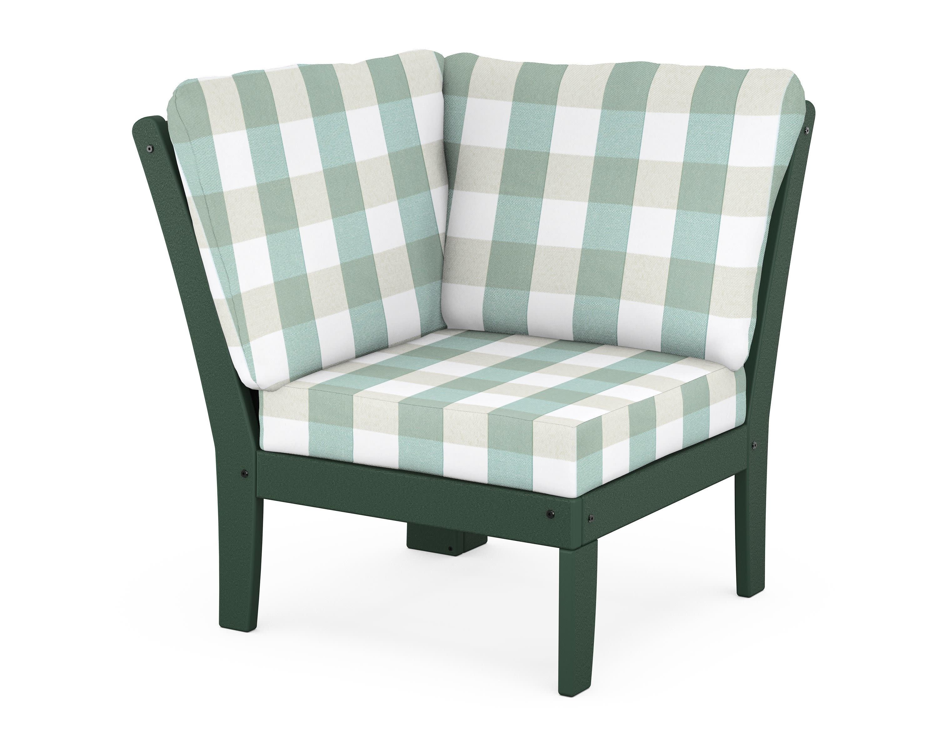 Braxton Modular Corner Chair in Green / Buffalo Plaid Glacier Spa