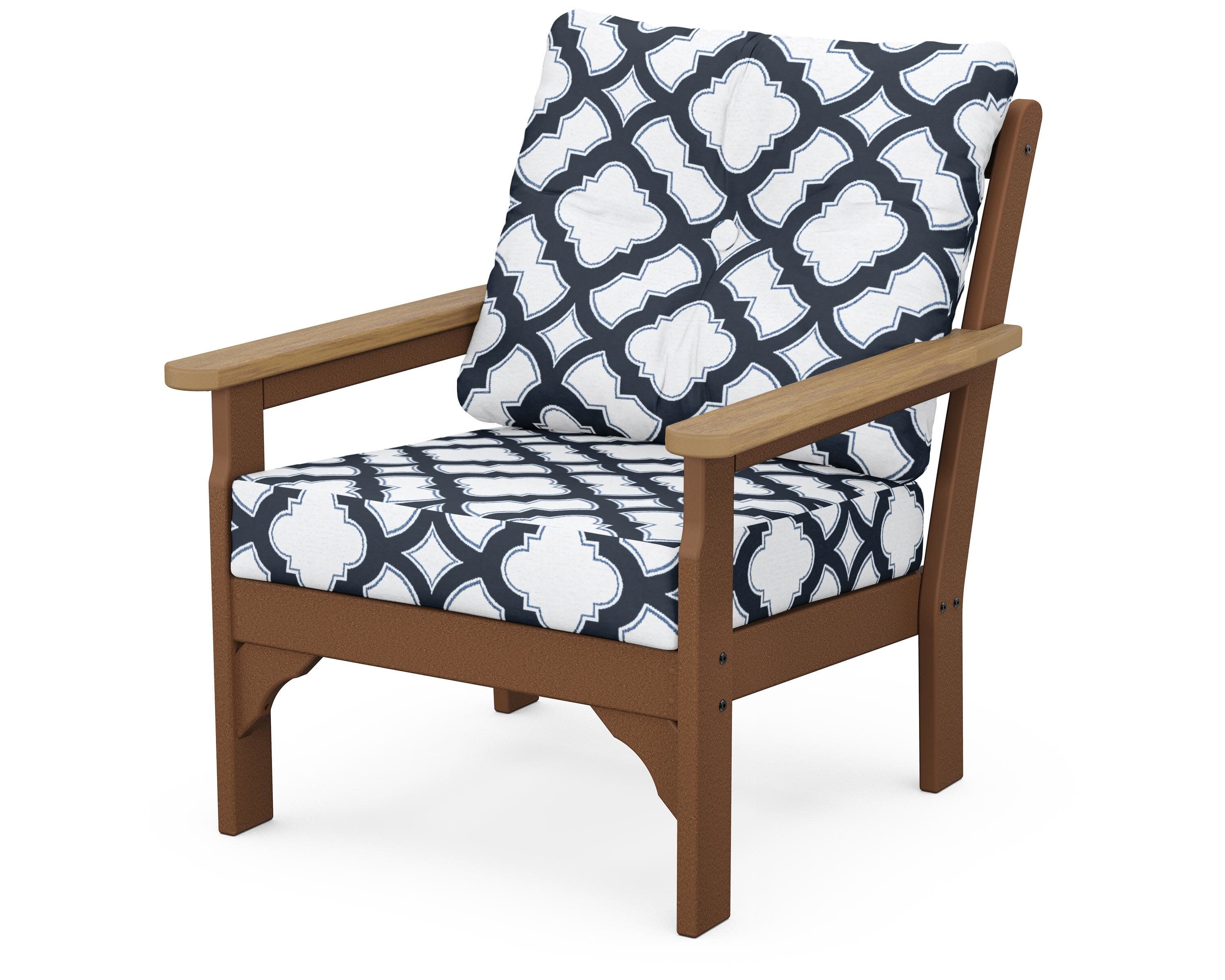 Vineyard Deep Seating Chair in Teak / Natural / Trellis Marine Indigo