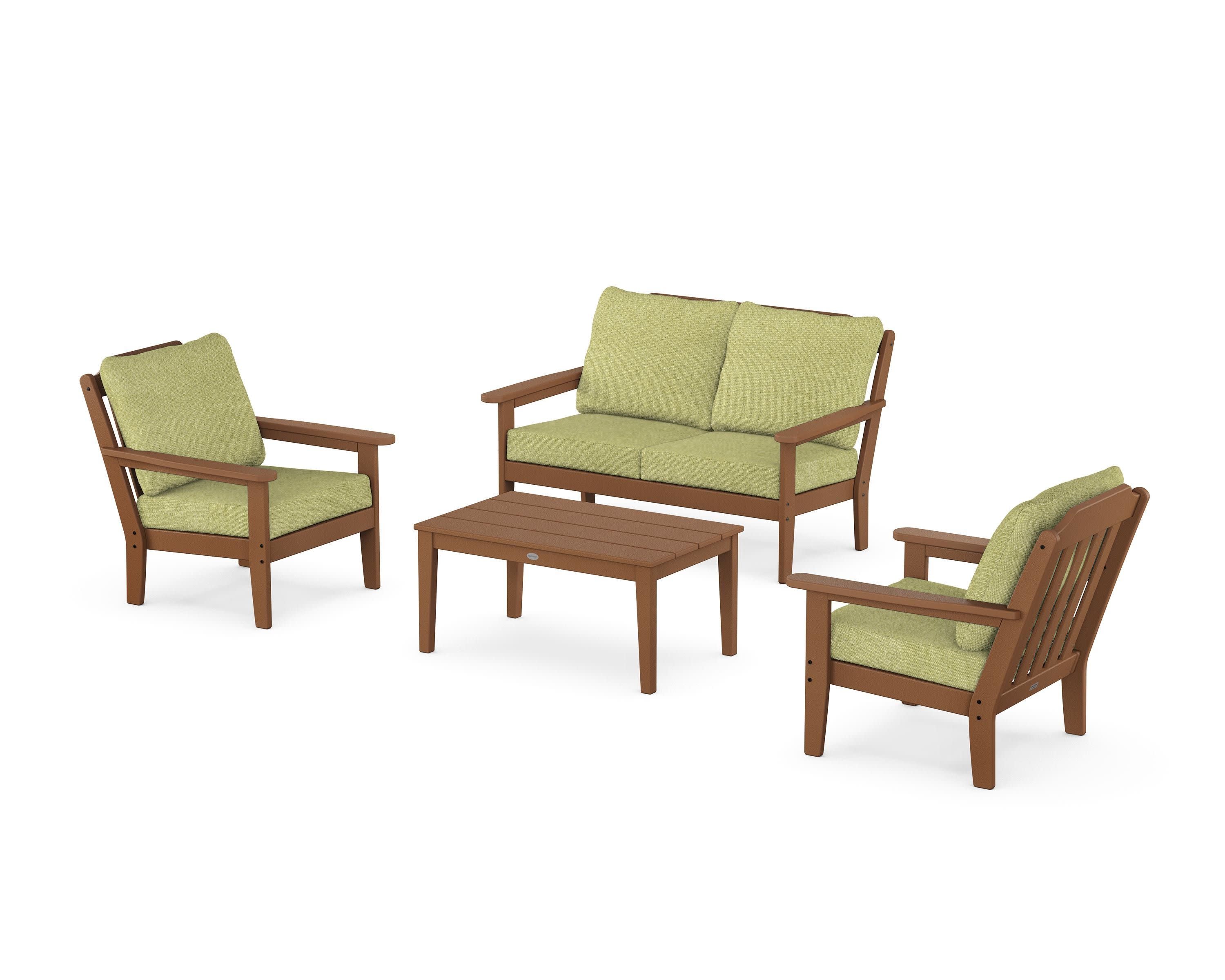 Cottage 4-Piece Deep Seating Set with Loveseat in Teak / Chartreuse Boucle