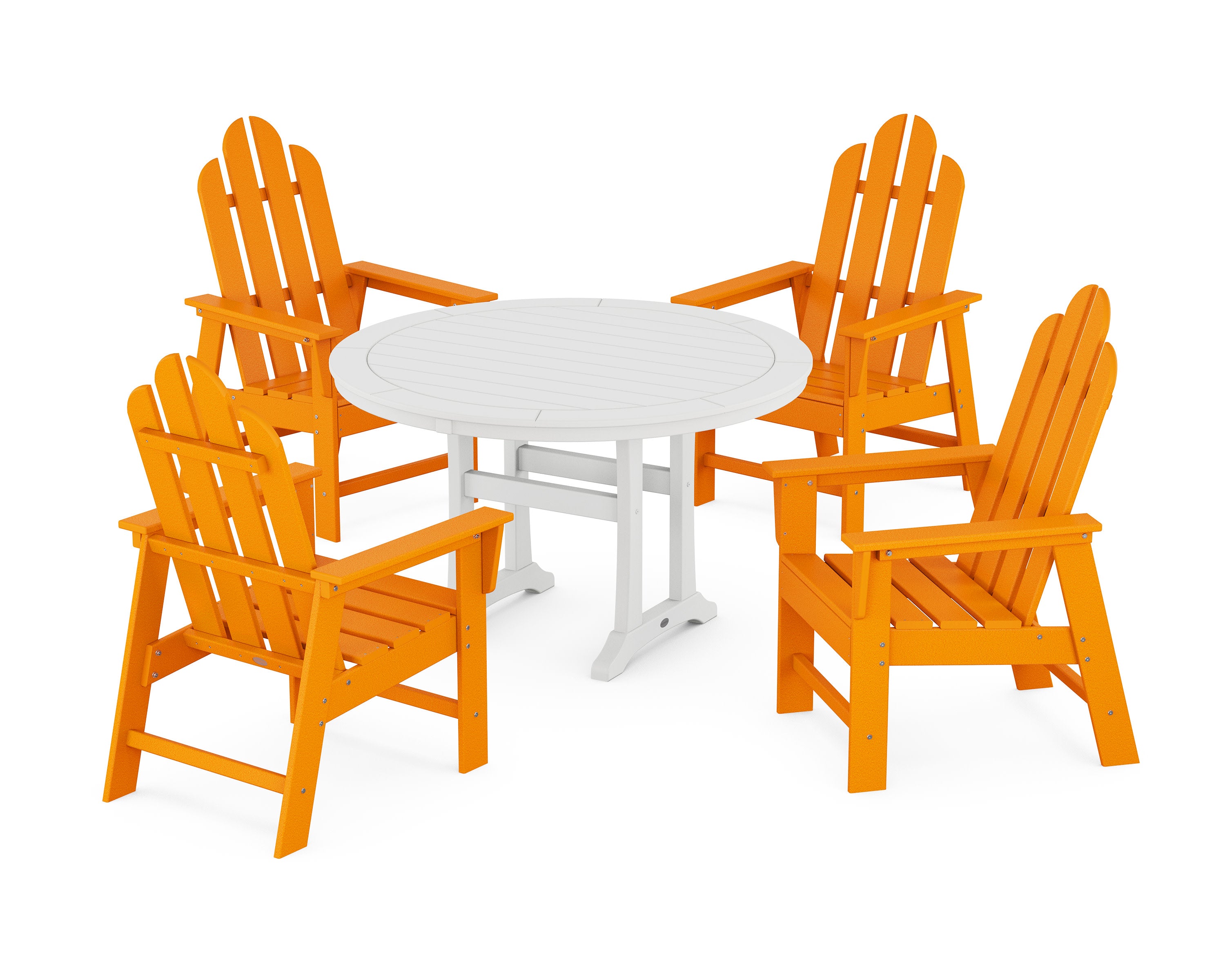 Long Island 5-Piece Round Dining Set with Trestle Legs in Tangerine / White
