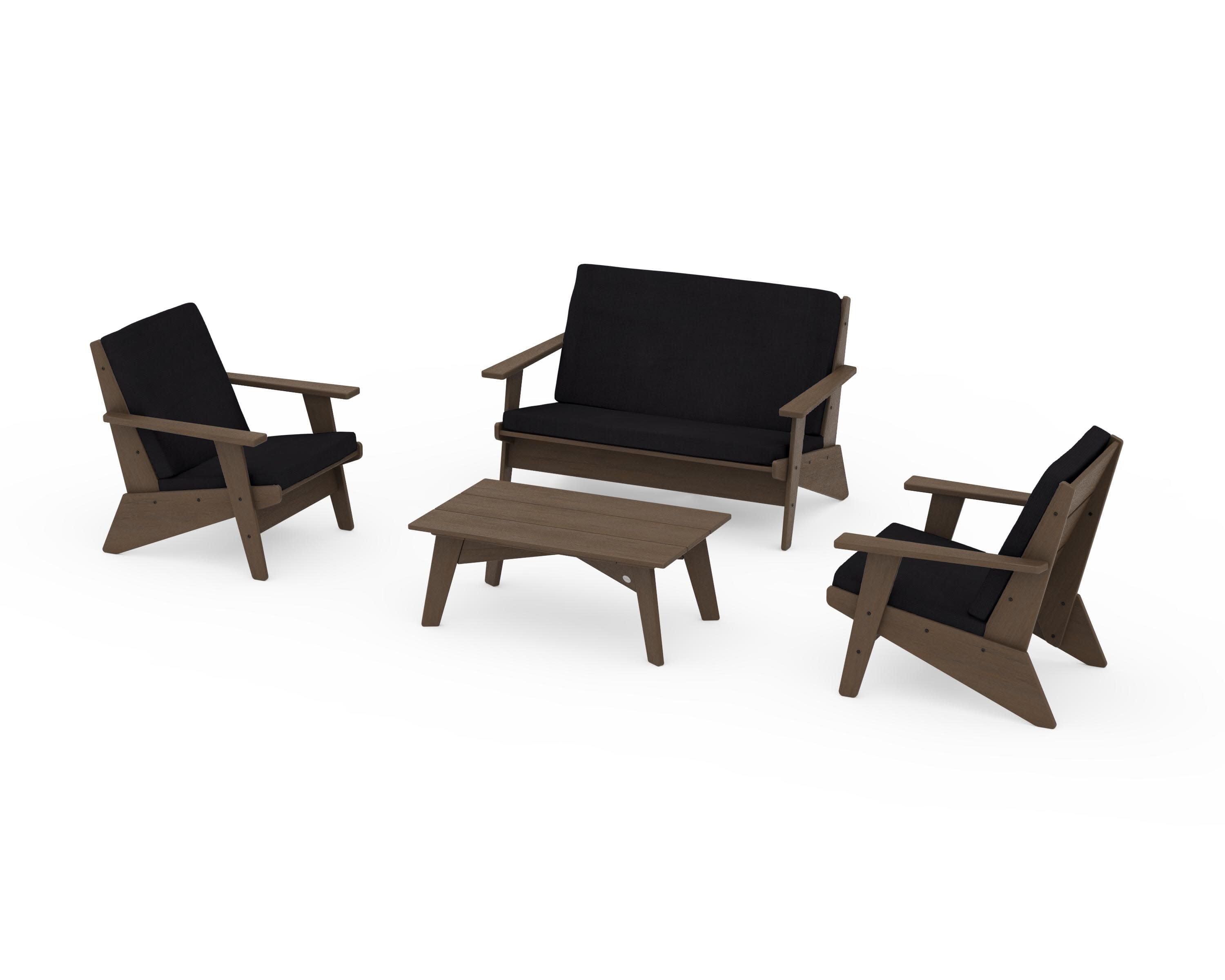 Riviera Modern Lounge 4-Piece Set in Kona / Midnight Linen